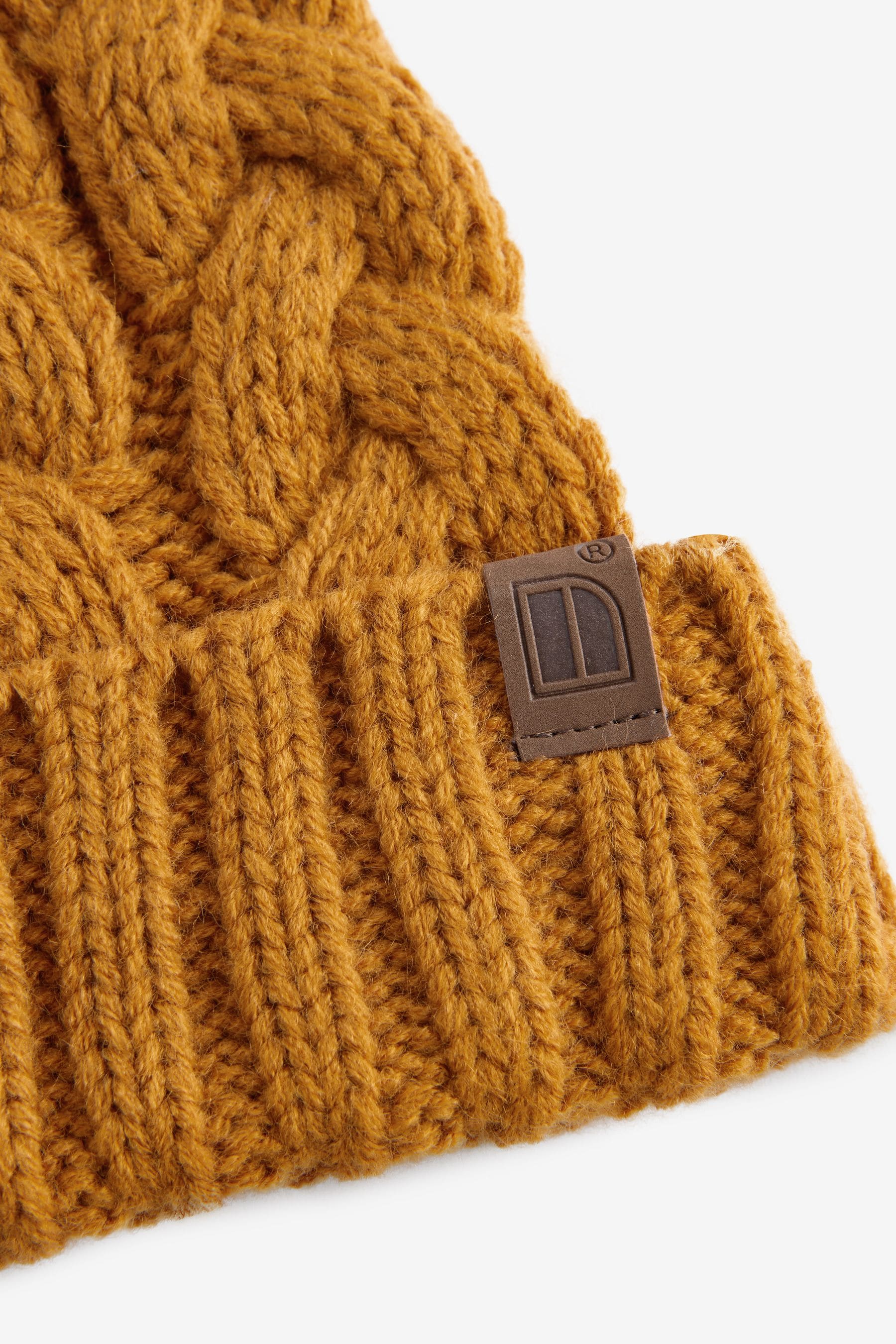 Ochre Yellow Cable Knit Pom Hat (1-16yrs)