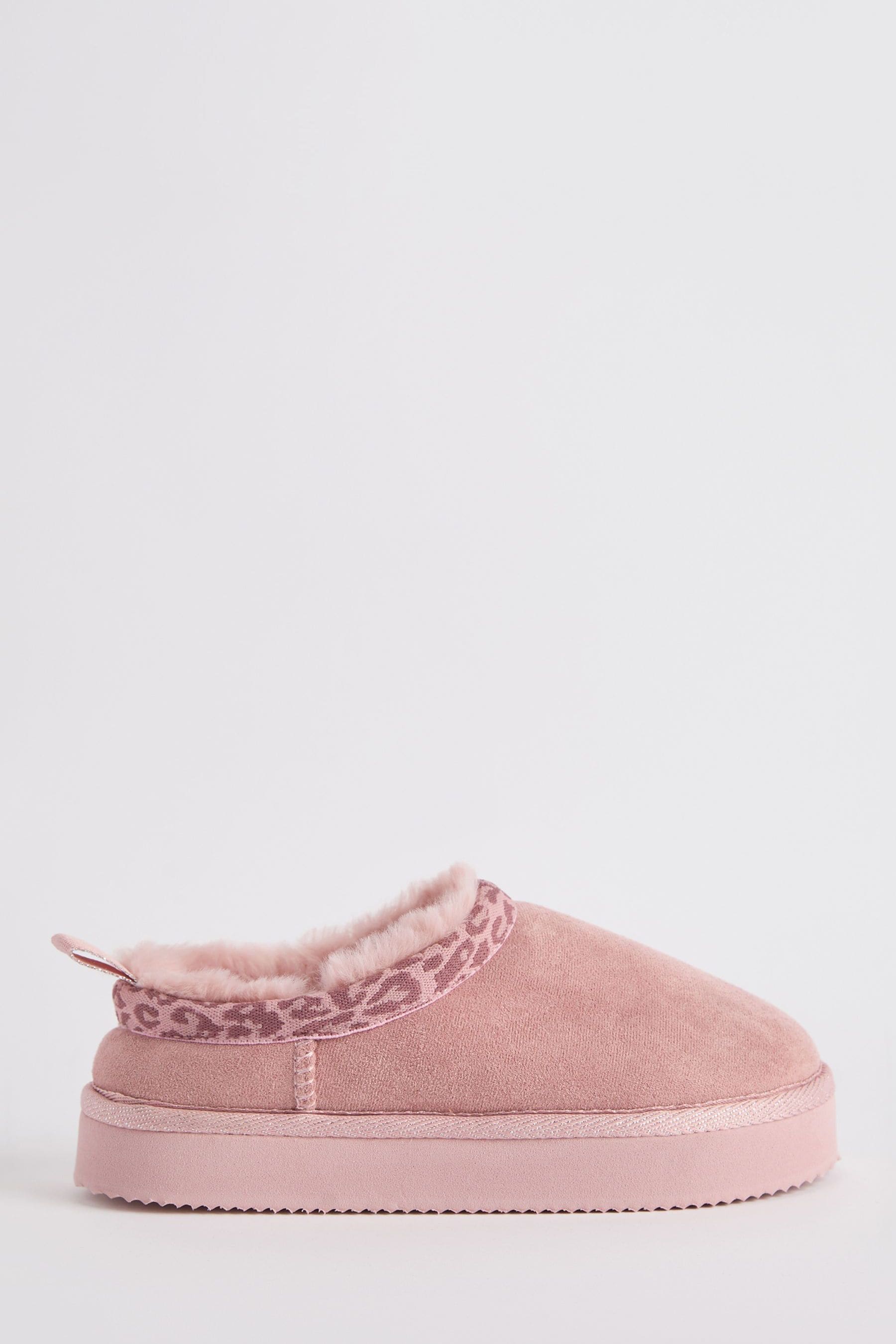 Lipsy Pink Animal mule clog Faux suede Fur Lined Flatform Slippers