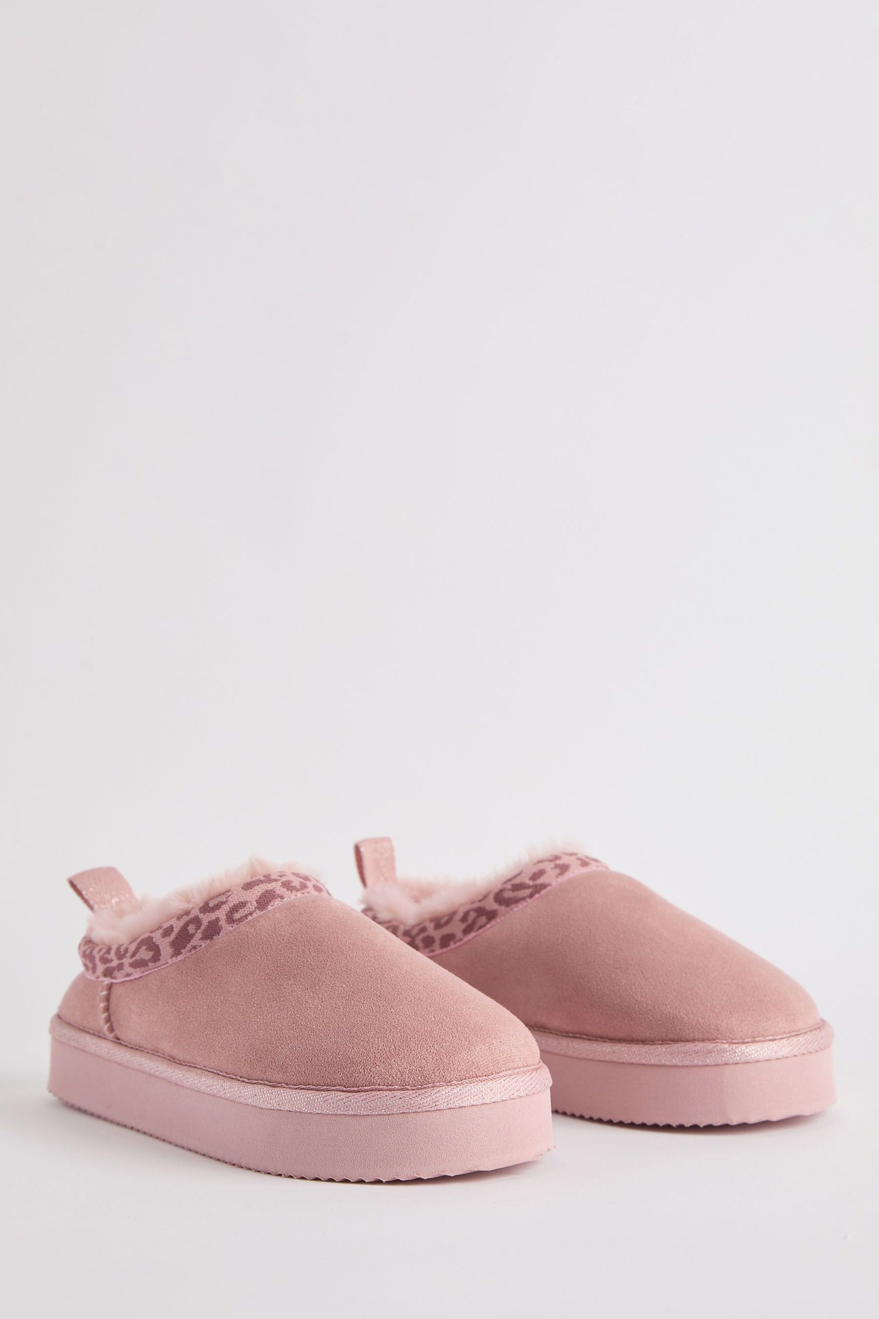 Lipsy Pink Animal mule clog Faux suede Fur Lined Flatform Slippers