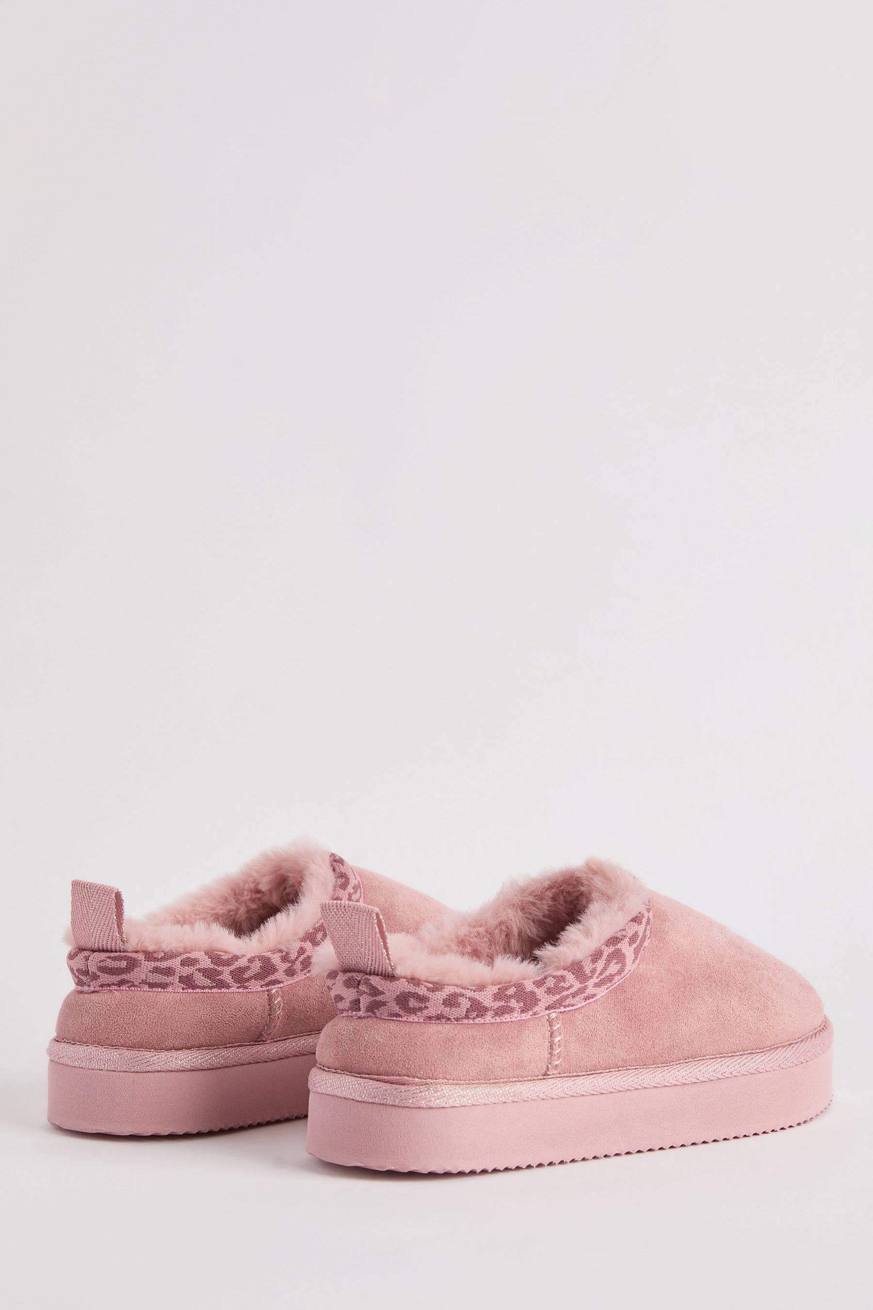 Lipsy Pink Animal mule clog Faux suede Fur Lined Flatform Slippers