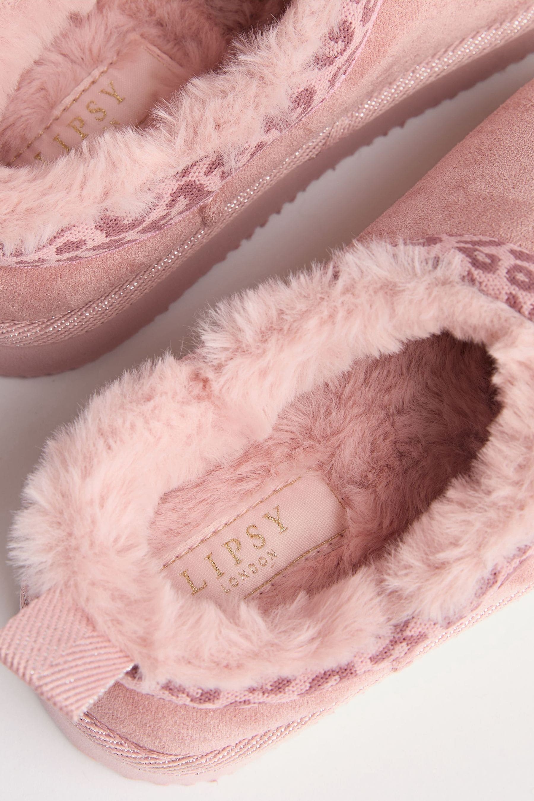 Lipsy Pink Animal mule clog Faux suede Fur Lined Flatform Slippers