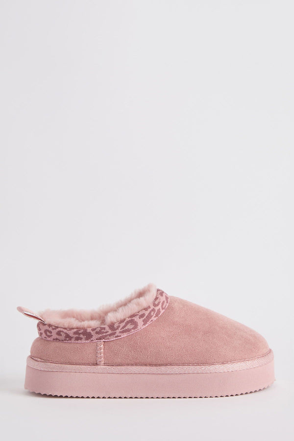 Pink Animal mule clog Faux suede Fur Lined Flatform Slippers