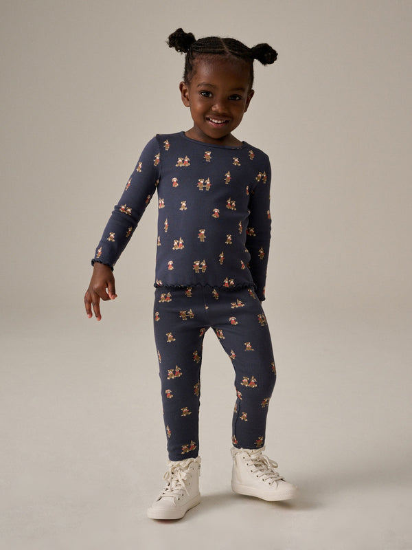 Navy Bunny Rib Jersey Leggings (3mths-7yrs)