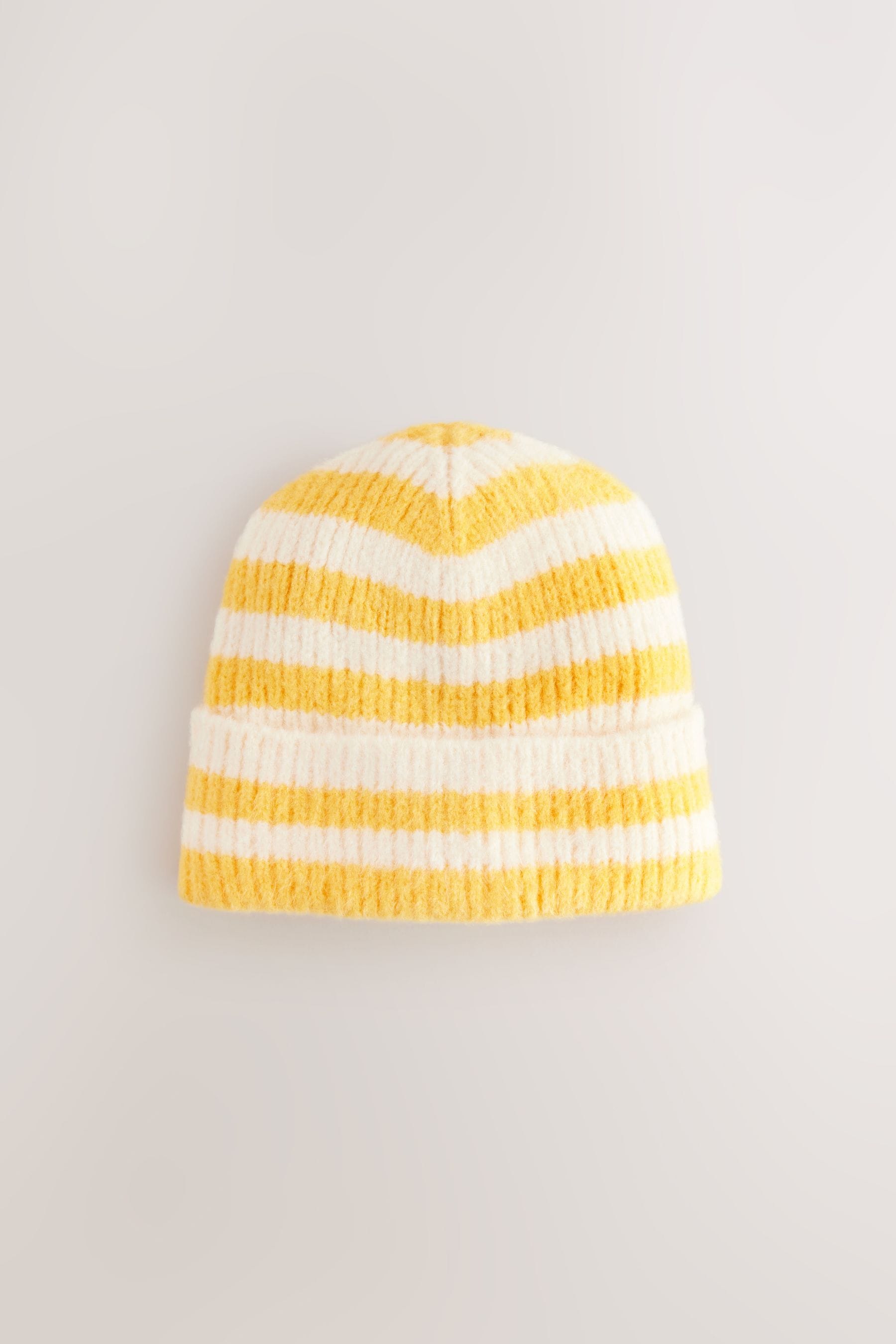 Ecru/Yellow Stripe Rib Beanie Hat (1-16yrs)