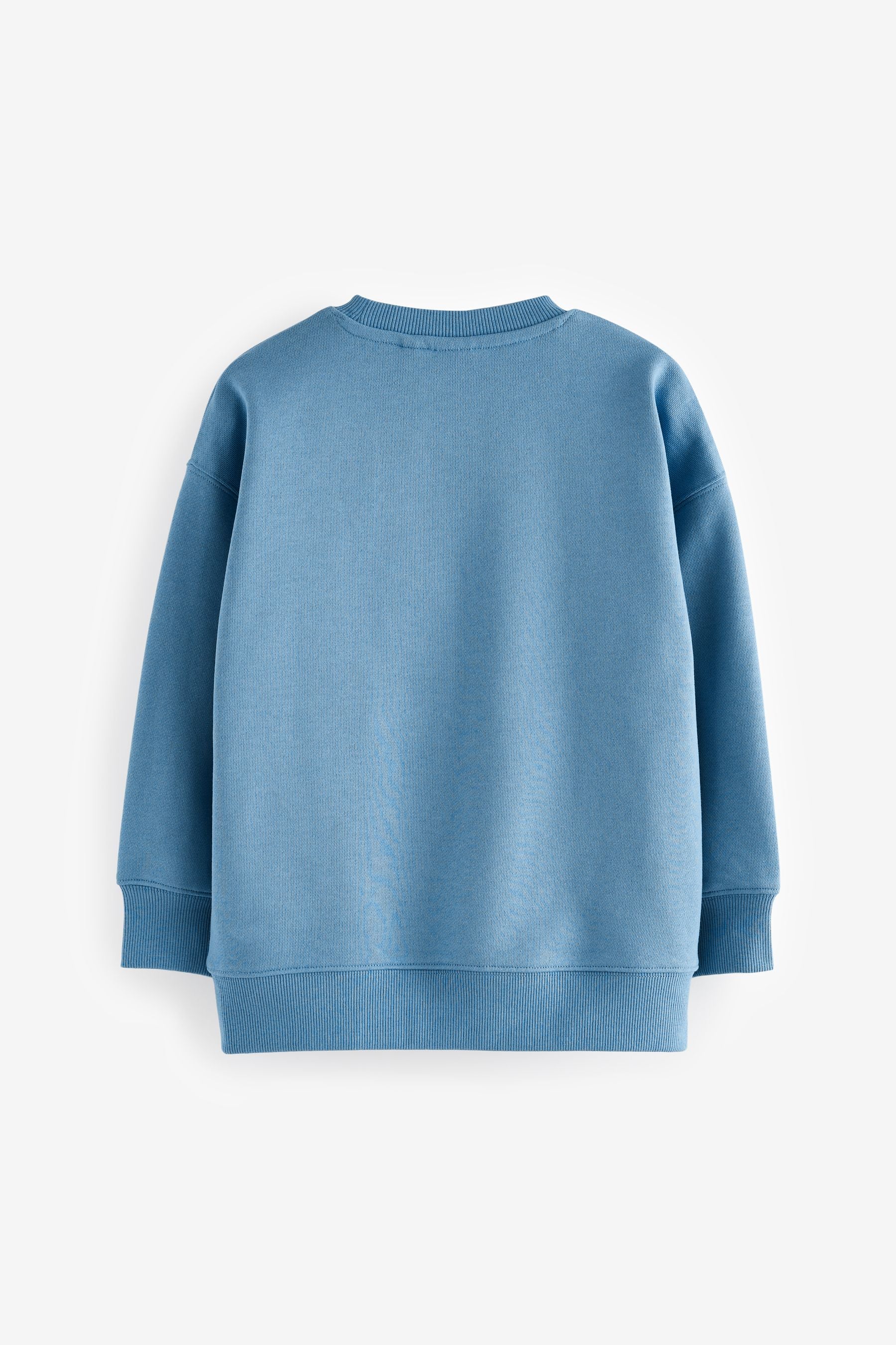 Blue Oversized Plain Crew Neck 100% Cotton Sweatshirt (3-16yrs)