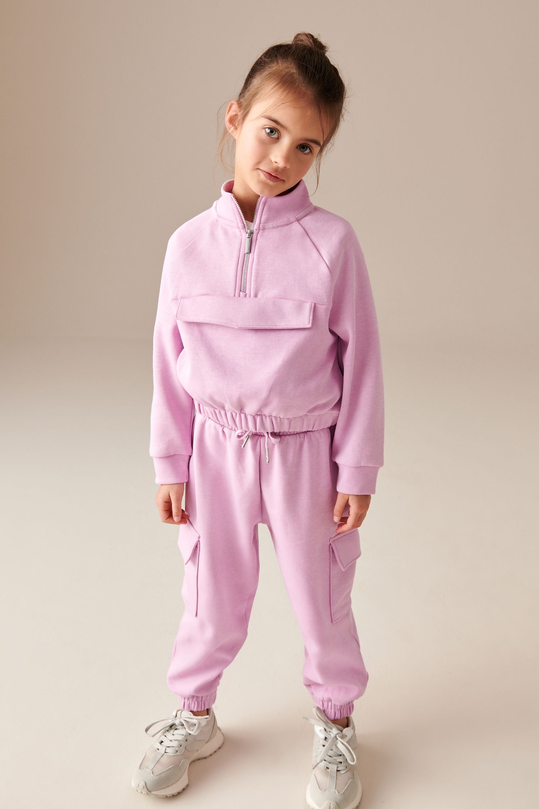 Pink Zip Crew And Cargo Joggers Set (3-16yrs)