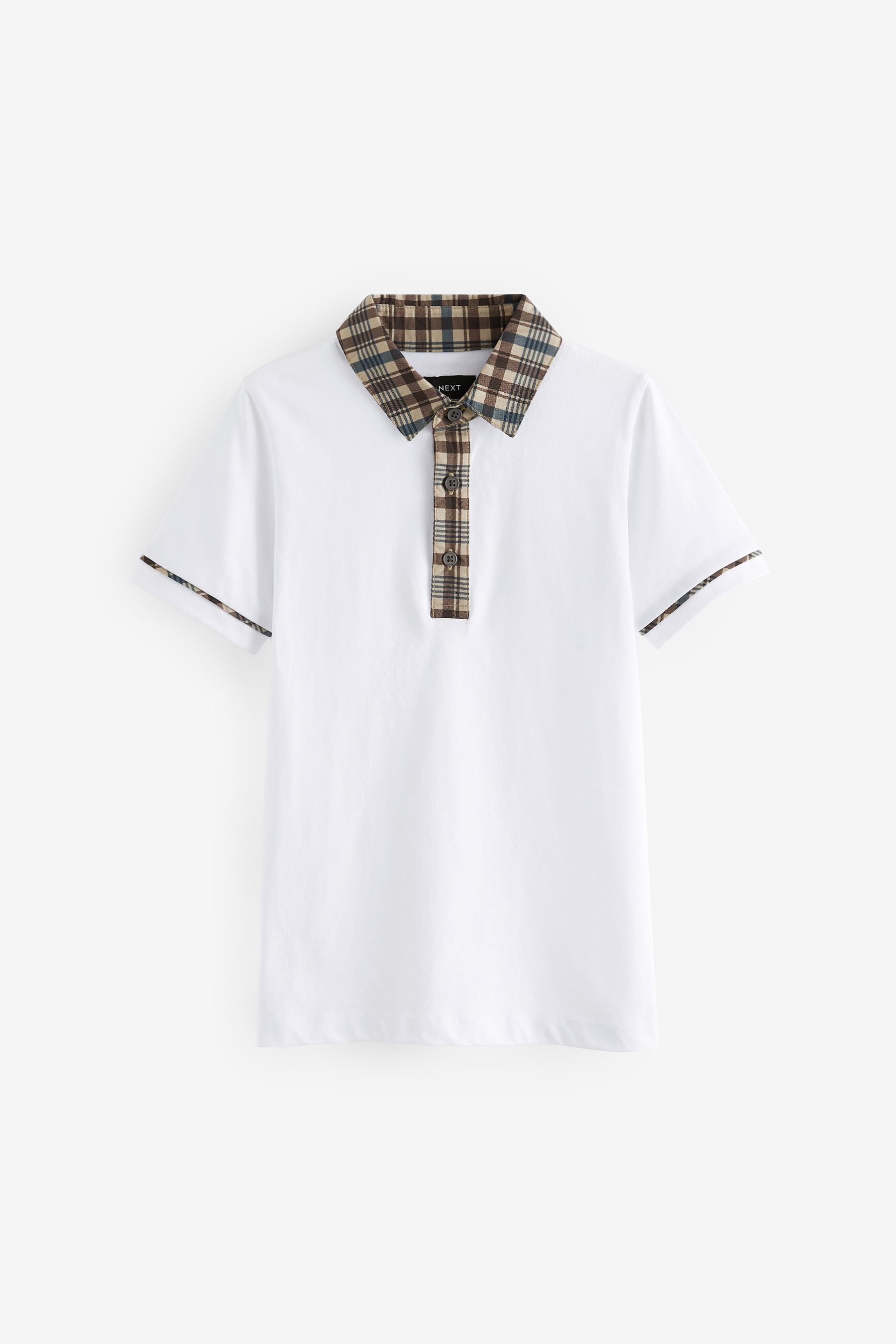 White Check Patterned Collar 100% Cotton Short Sleeve Polo Shirt (3-16yrs)