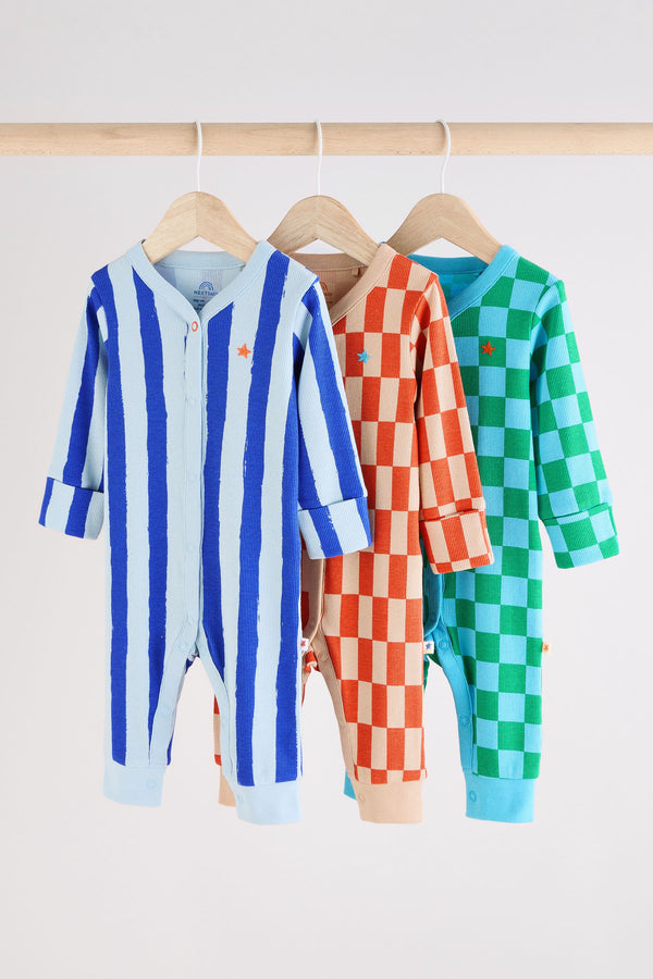 Multi 3 Pack Baby Footless Sleepsuits (0mths-3yrs)