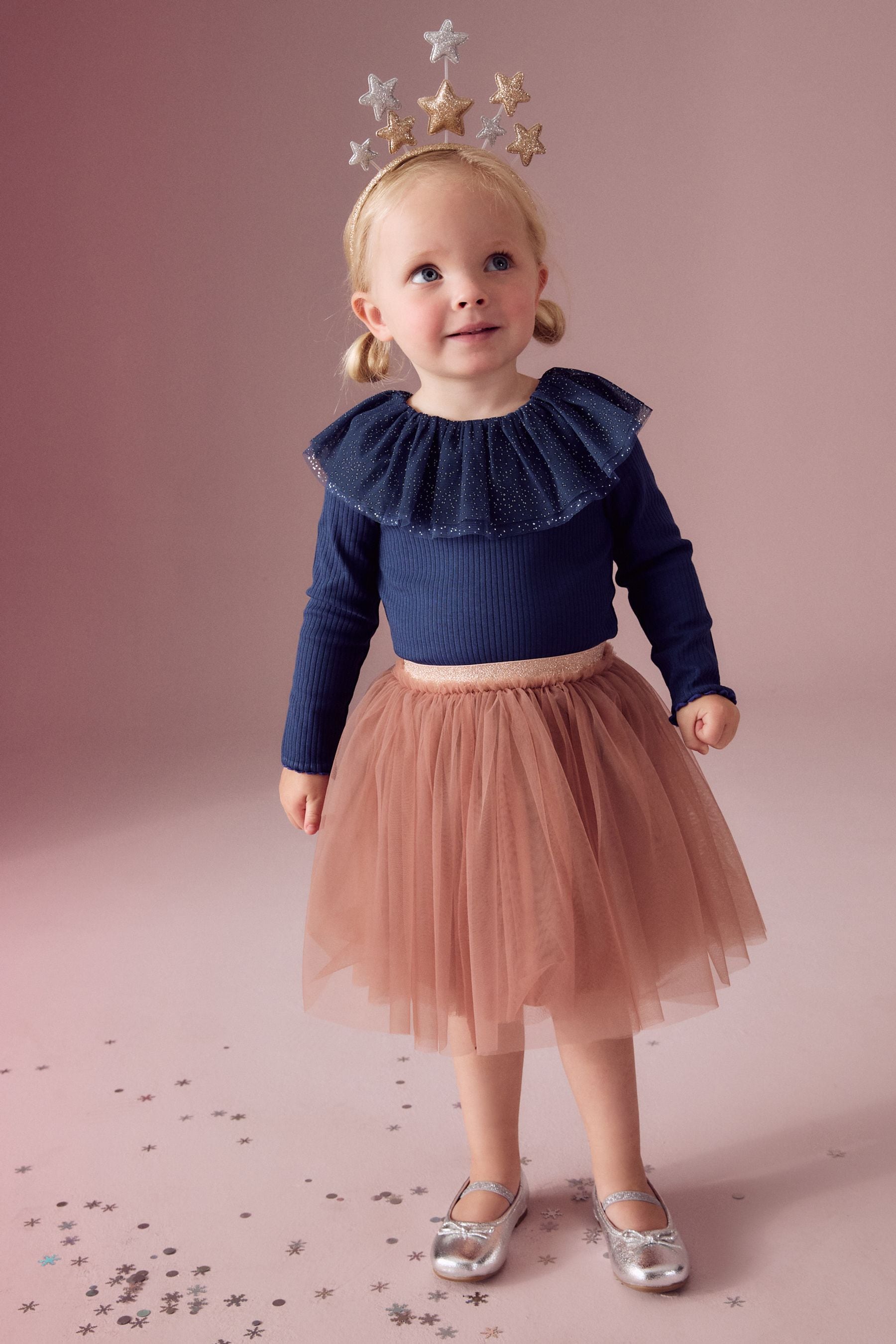 Navy Sparkle Collar Top (3mths-7yrs)