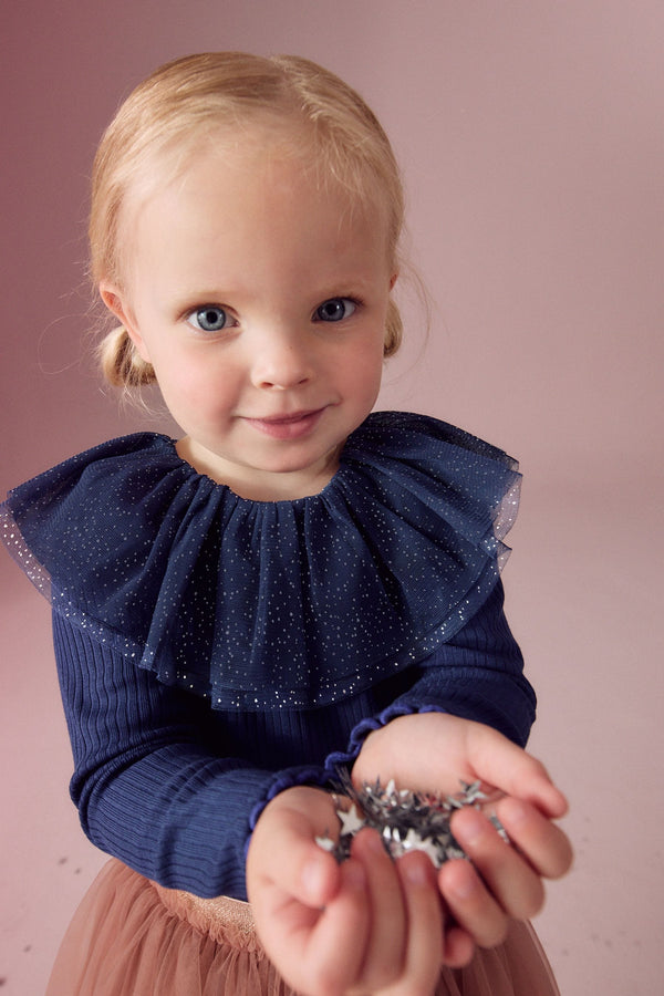 Navy Sparkle Collar Top (3mths-7yrs)