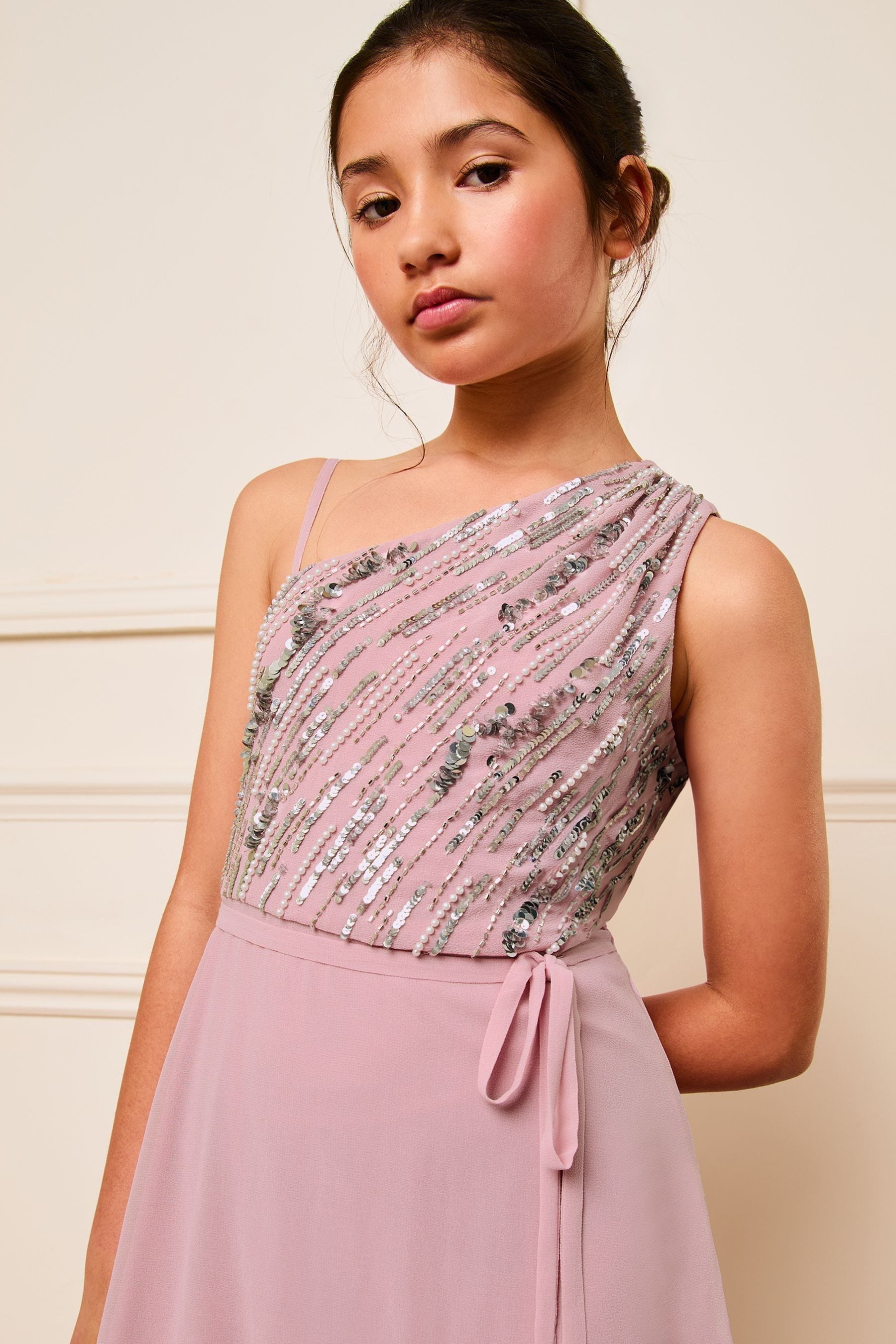 Lipsy Purple One Shoulder Embellished Occasion Dress (7-16yrs)