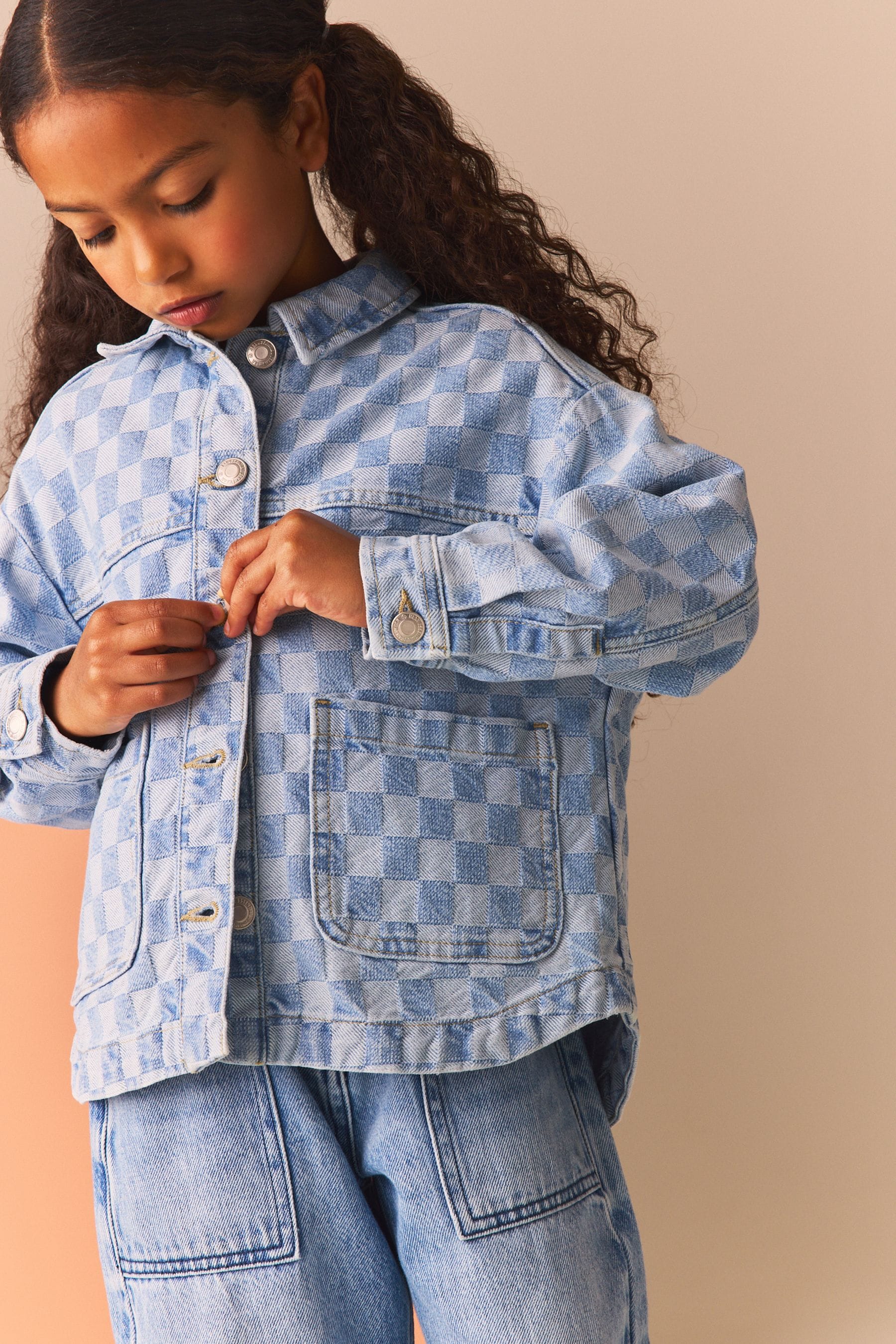 Check 100% Cotton Denim Shacket (3-16yrs)