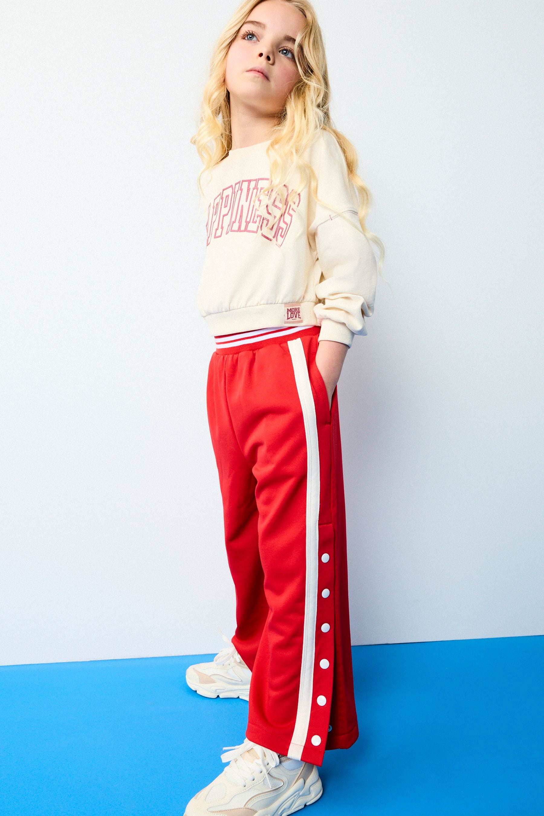 Red Wide Leg Popper Joggers (3-16yrs)