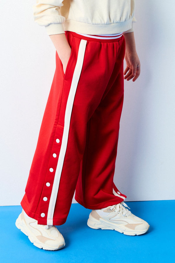 Red Wide Leg Popper Joggers (3-16yrs)