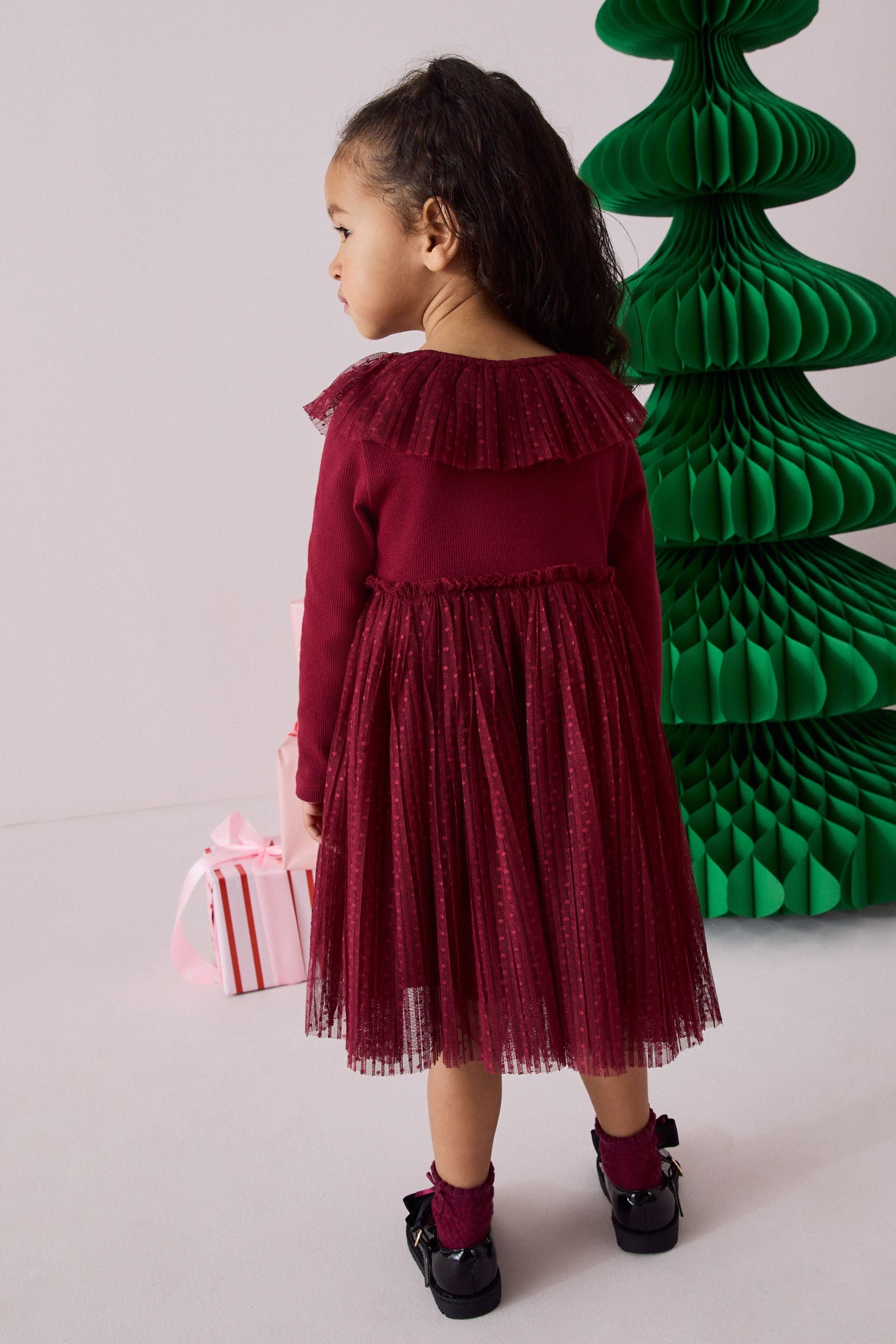 Red Long Sleeve Mesh Dress (3mths-7yrs)