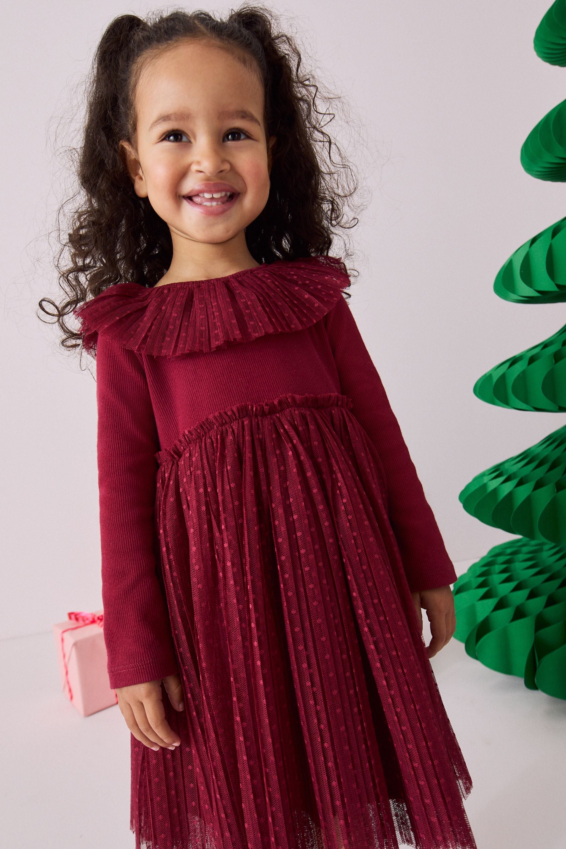 Red Long Sleeve Mesh Dress (3mths-7yrs)