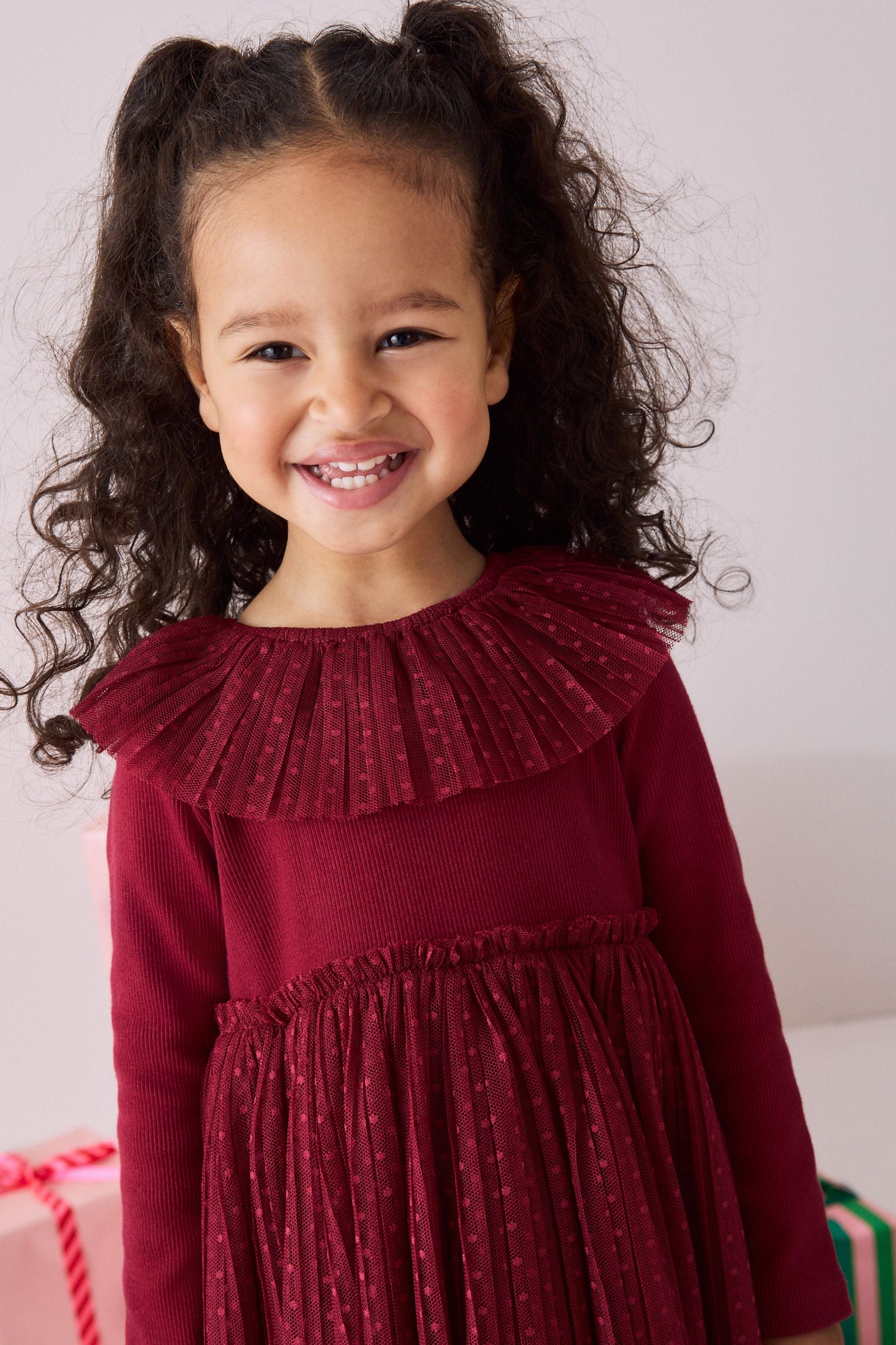 Red Long Sleeve Mesh Dress (3mths-7yrs)