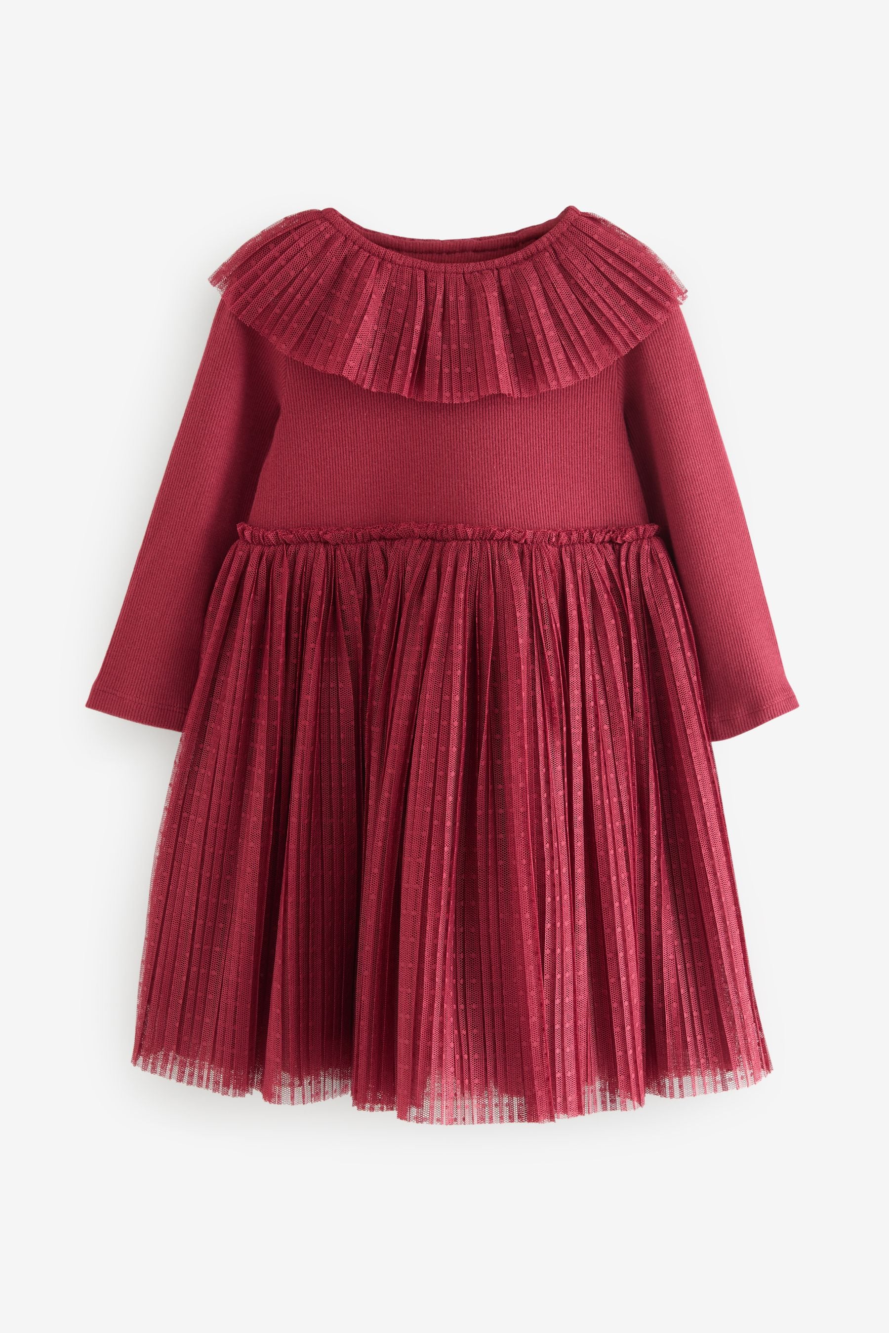 Burgundy Long Sleeve Mesh Dress (3mths-7yrs)