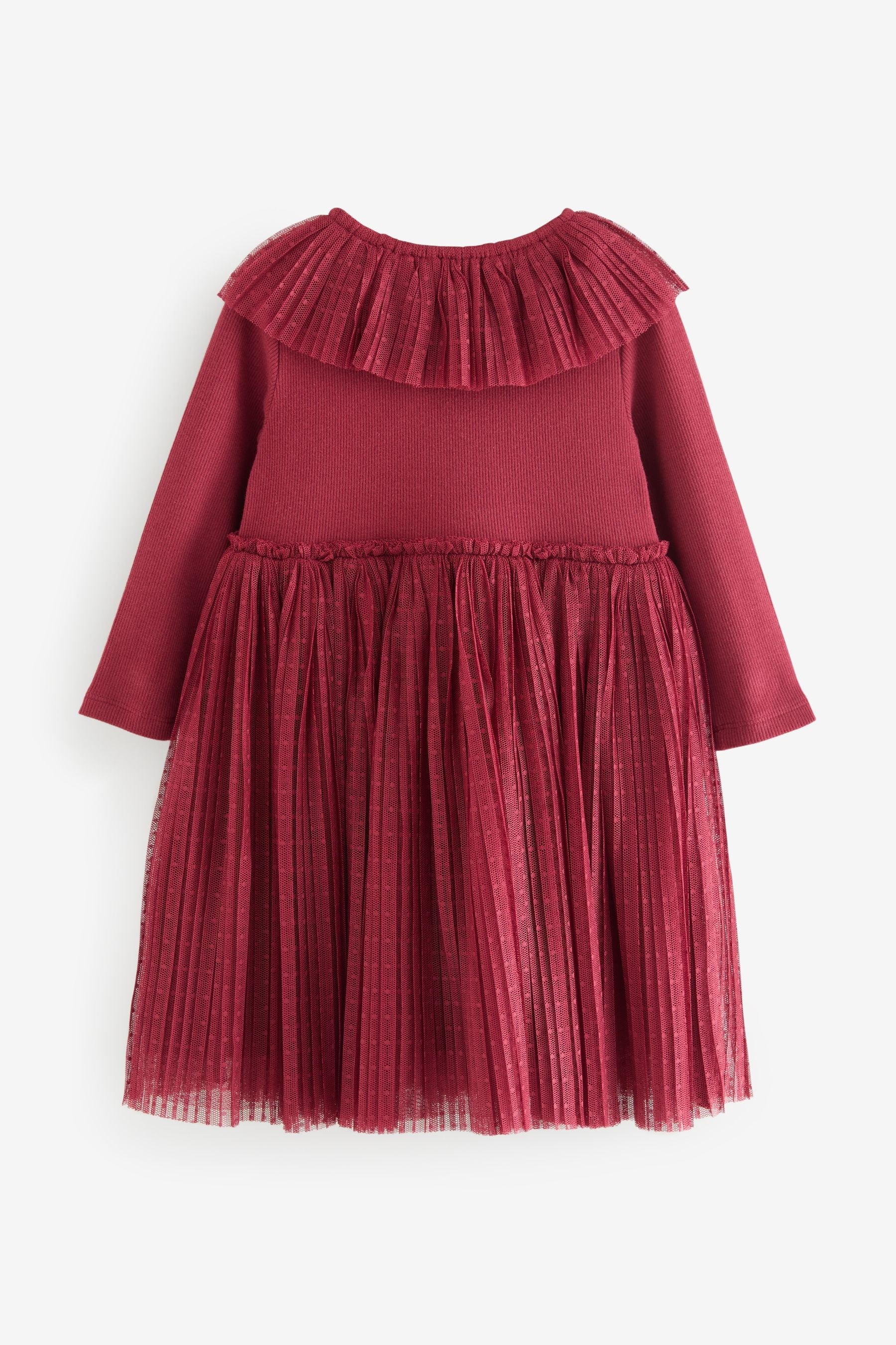 Burgundy Long Sleeve Mesh Dress (3mths-7yrs)