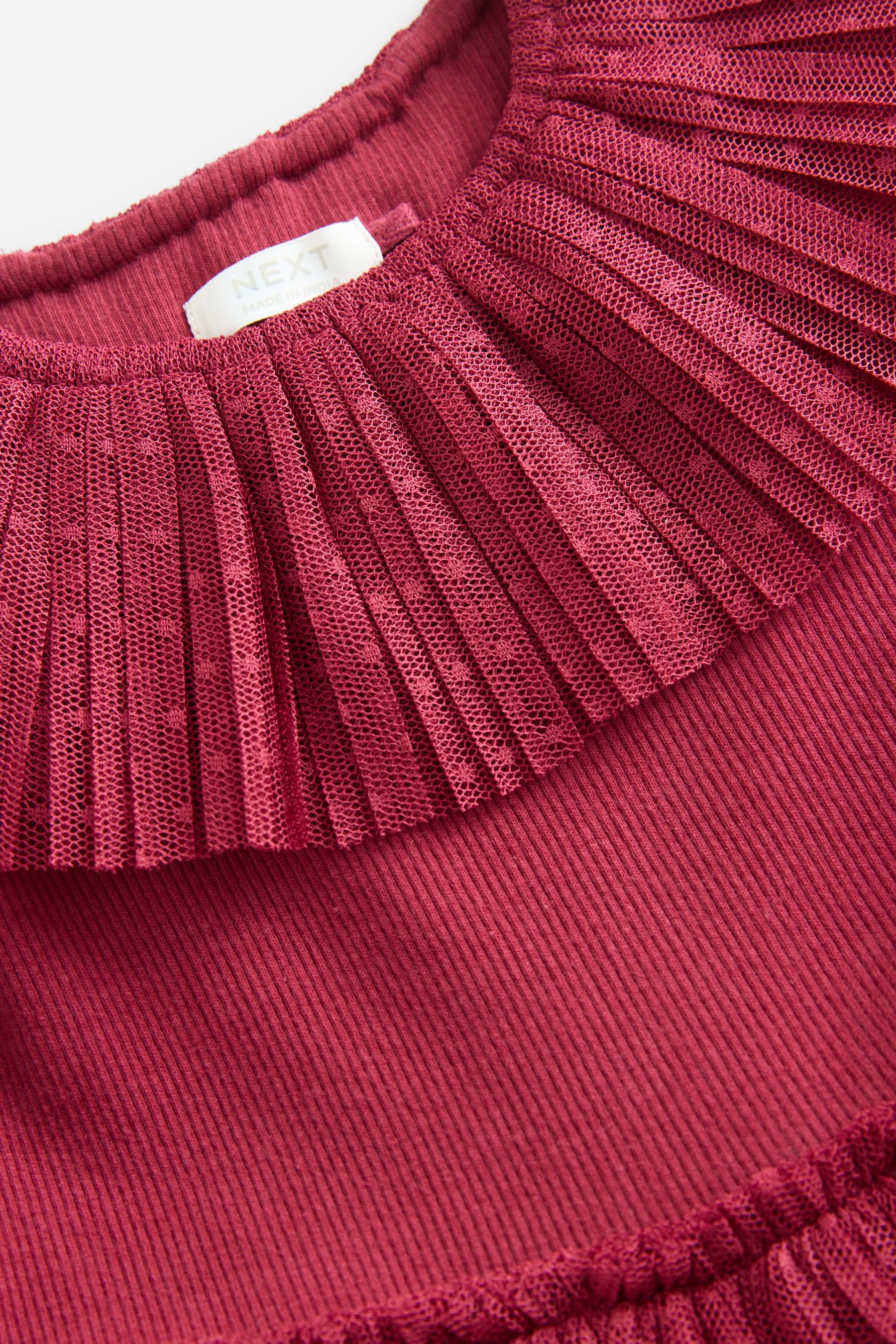 Burgundy Long Sleeve Mesh Dress (3mths-7yrs)