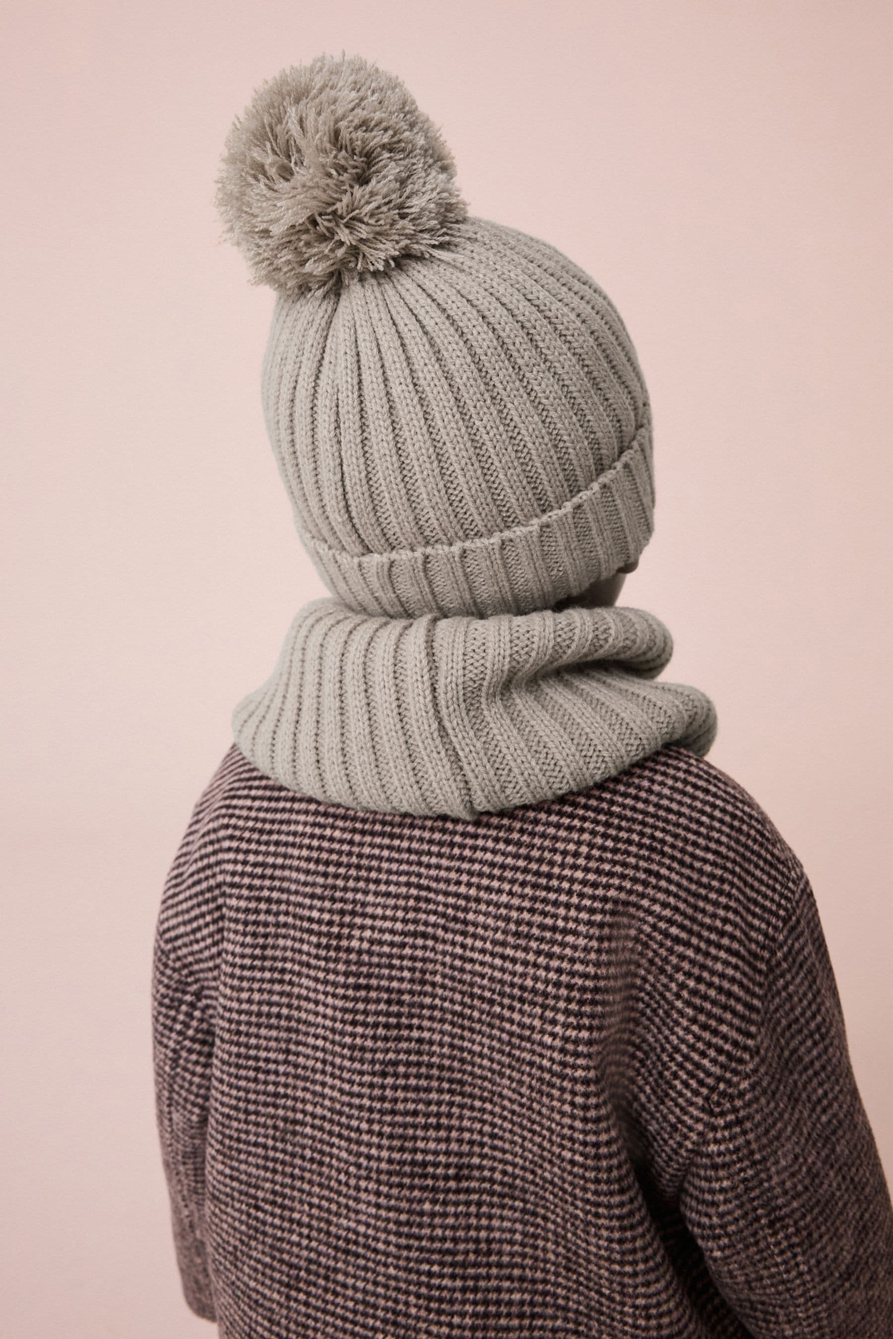 Neutral Knitted Pom Hat and Snood Set (1-10yrs)