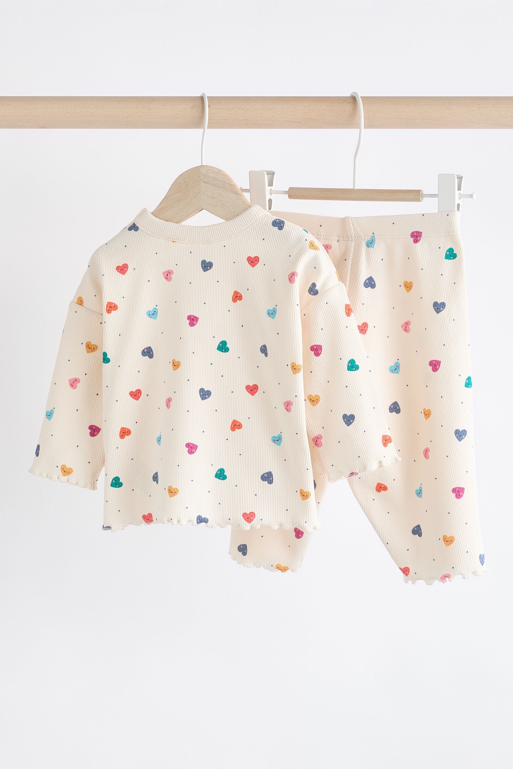 White/Multicolour Heart Print Baby 2 Piece Top & Wide Leg Trousers Set