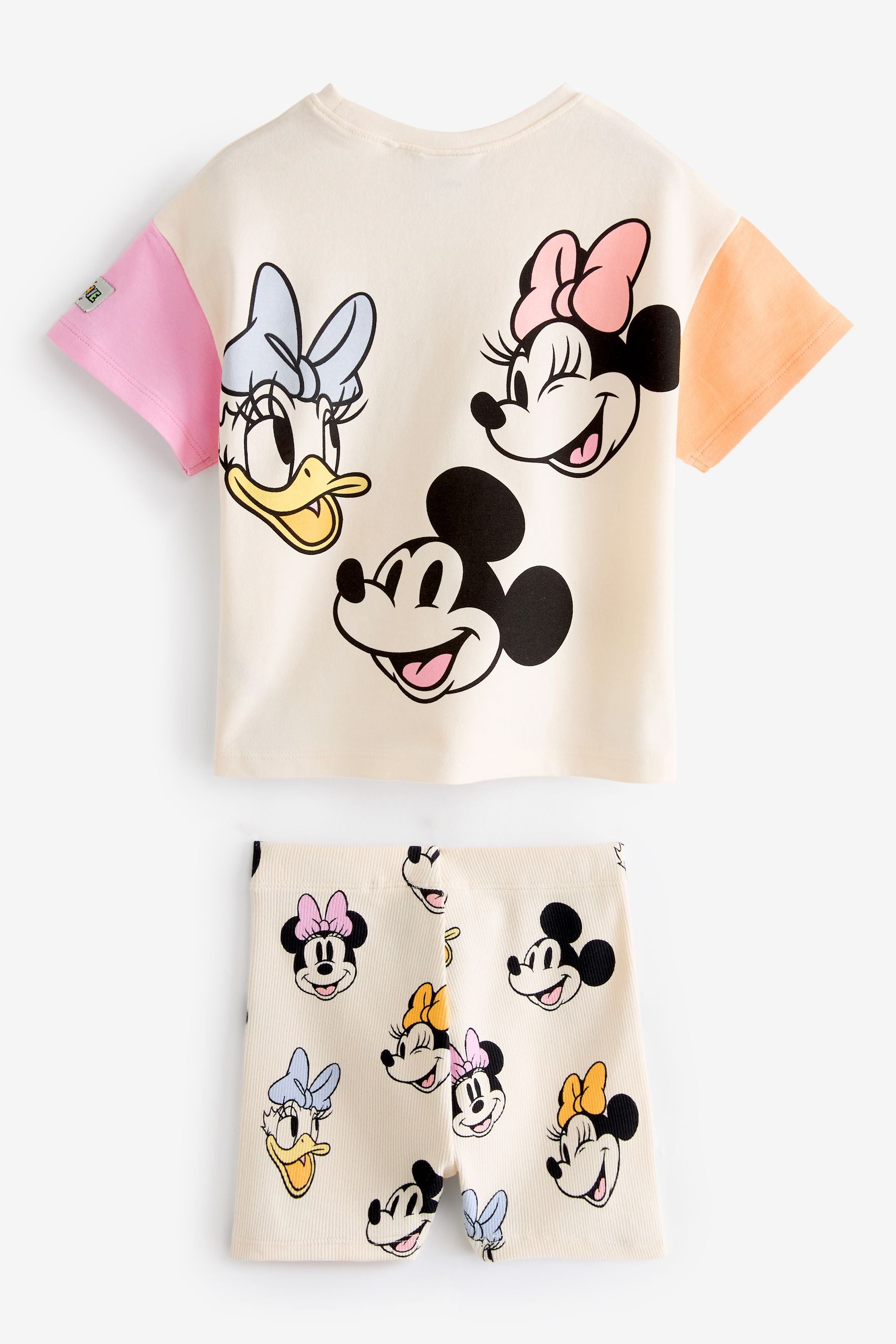 Cream Disney Minnie Mouse 100% Cotton T-Shirt and Cycle Shorts Set (3mths-7yrs)