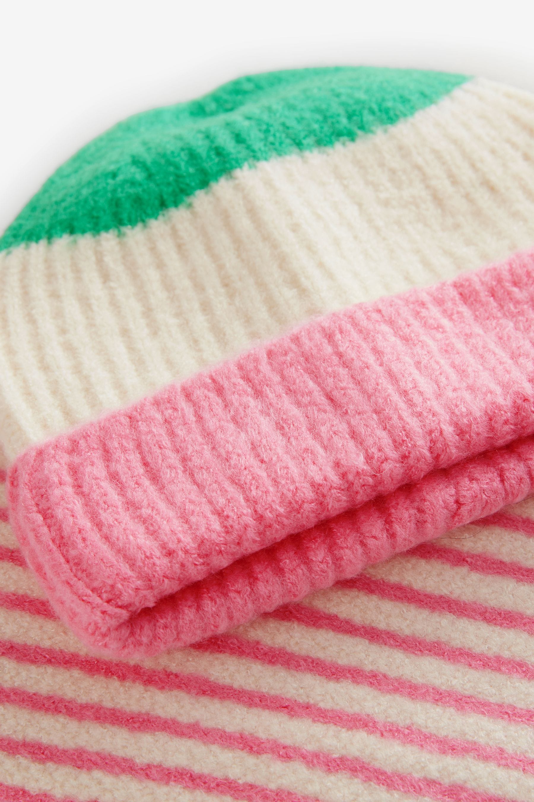 Pink/Green Stripe Hat and Scarf Set (3-16yrs)