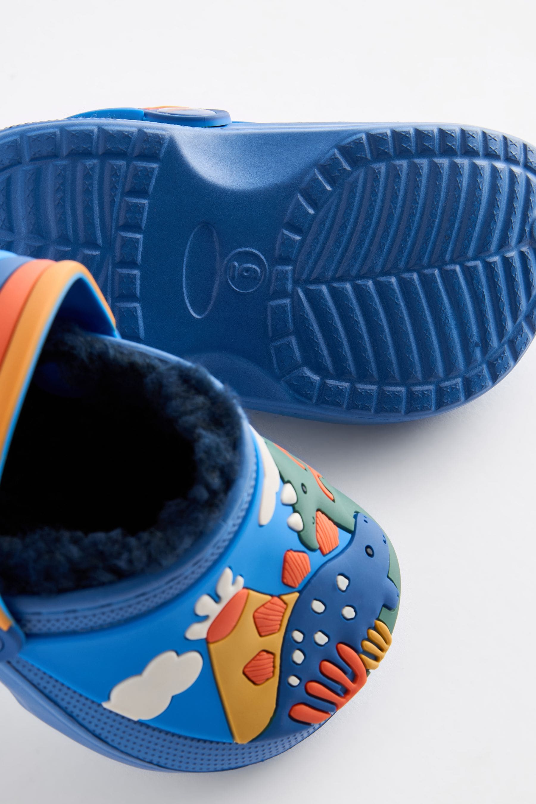 Blue Dinosaur Lined Clog Slippers