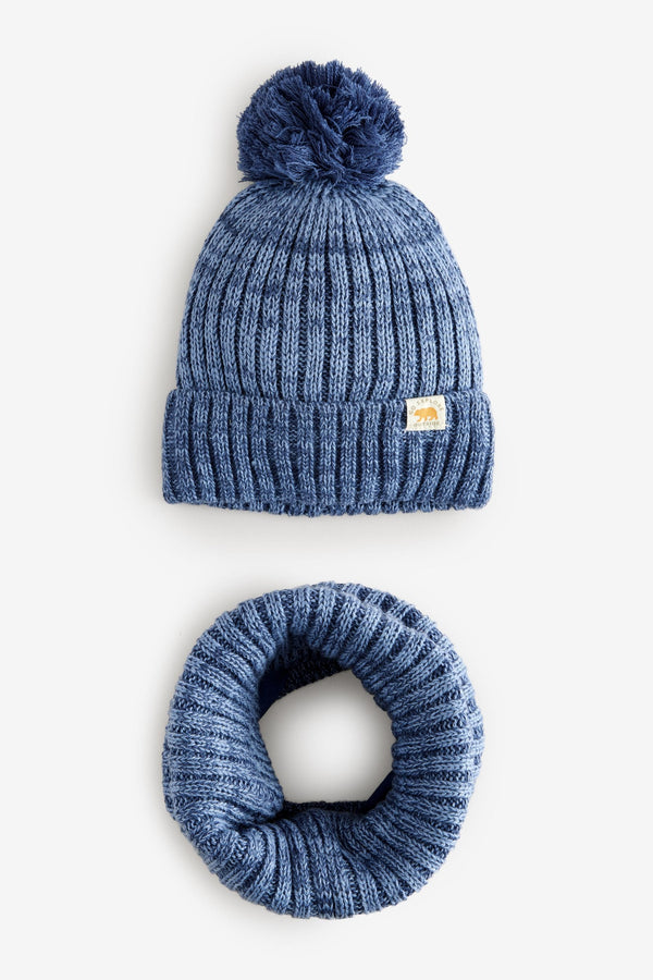 Blue Knitted Pom Hat and Snood Set (1-10yrs)