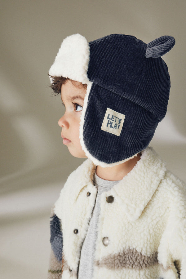 Navy Blue Bear Ear Trapper Hat (3mths-6yrs)