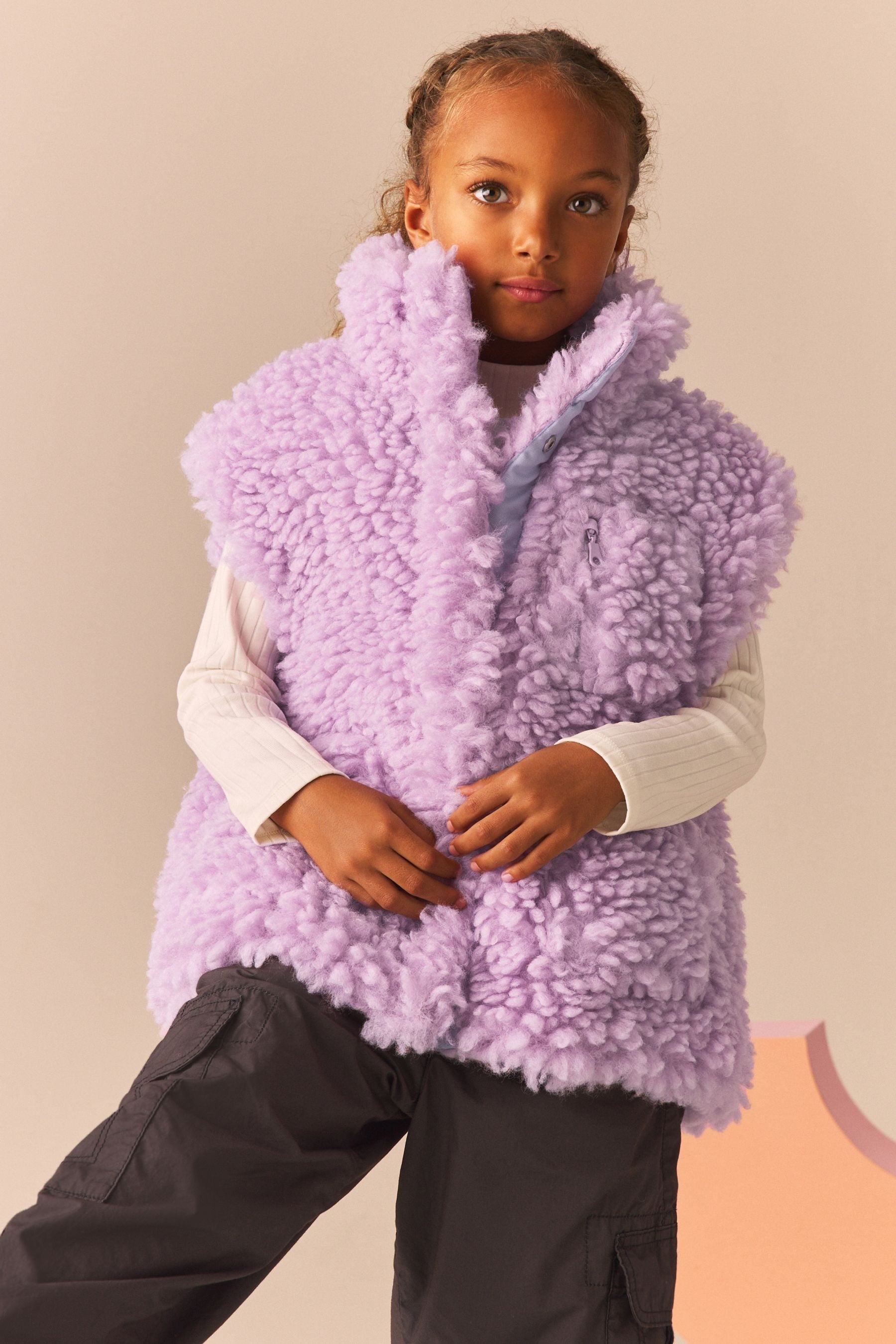 Lilac Purple Chunky Borg Gilet (3-16yrs)