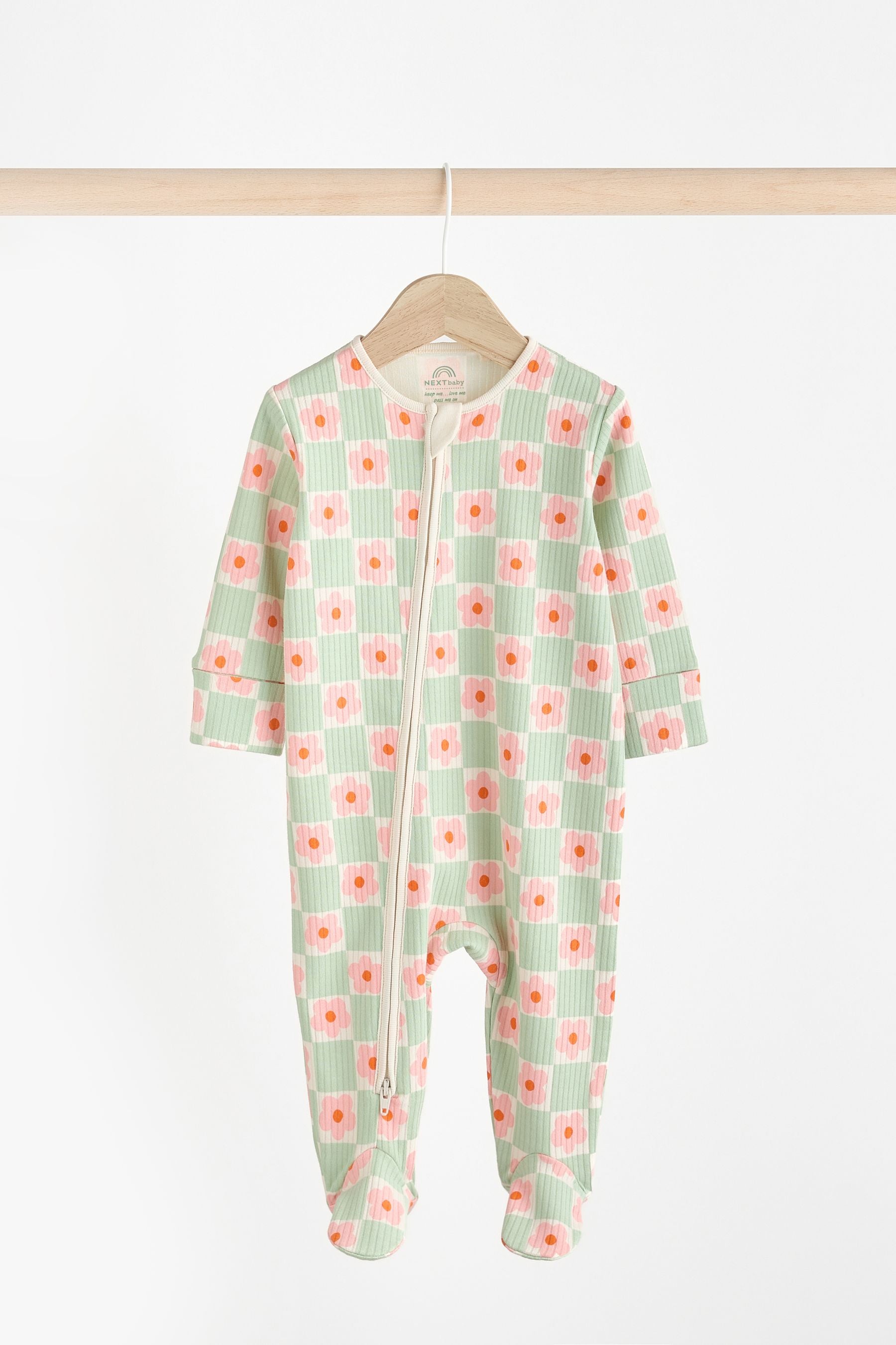 Green Flower Baby 2 Way Zip Sleepsuits 3 Pack (0mths-2yrs)