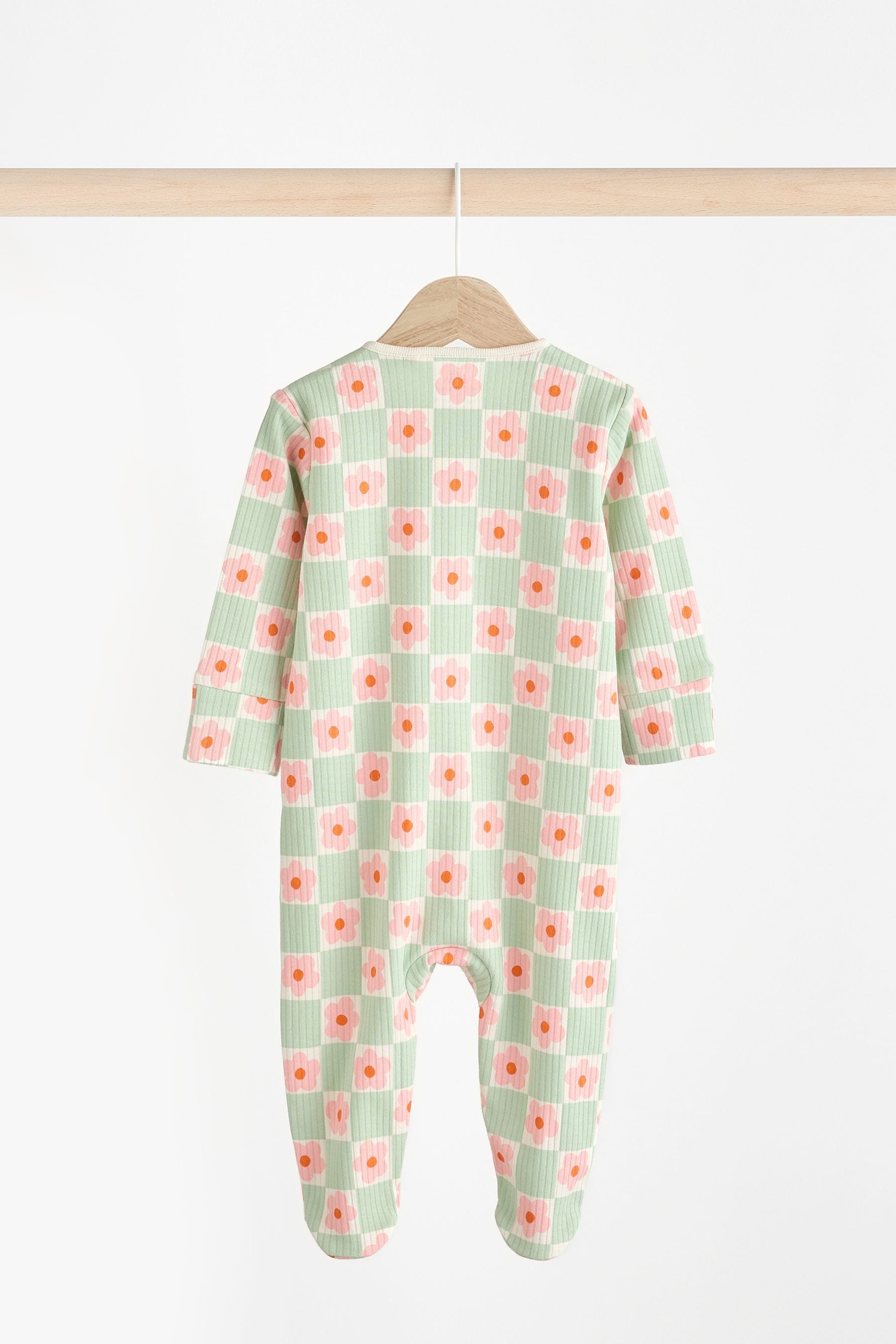 Green Flower Baby 2 Way Zip Sleepsuits 3 Pack (0mths-2yrs)