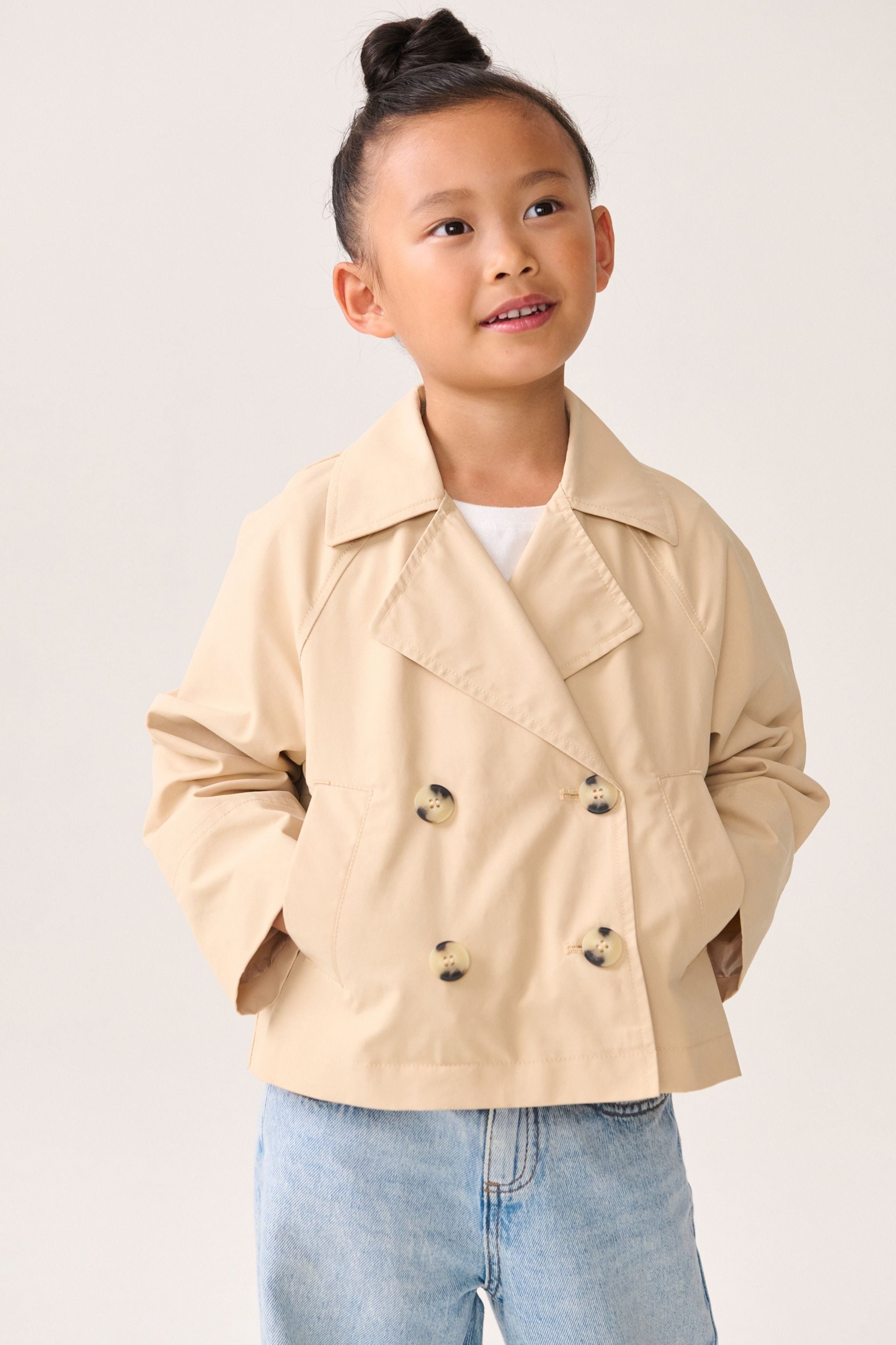 Stone Canvas Crop Trench Coat (3-16yrs)