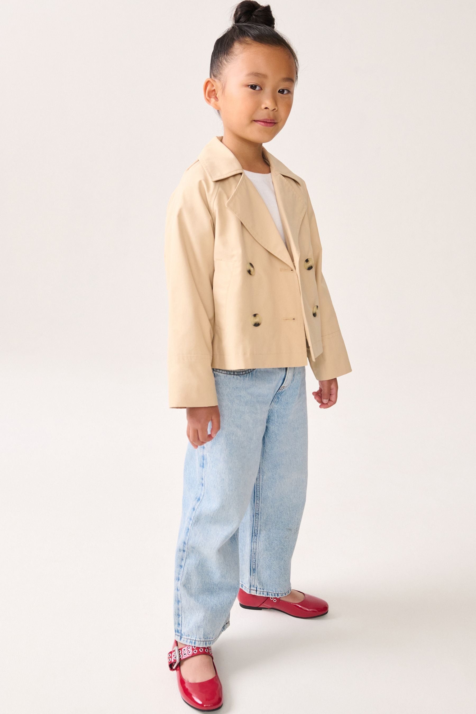 Stone Canvas Crop Trench Coat (3-16yrs)