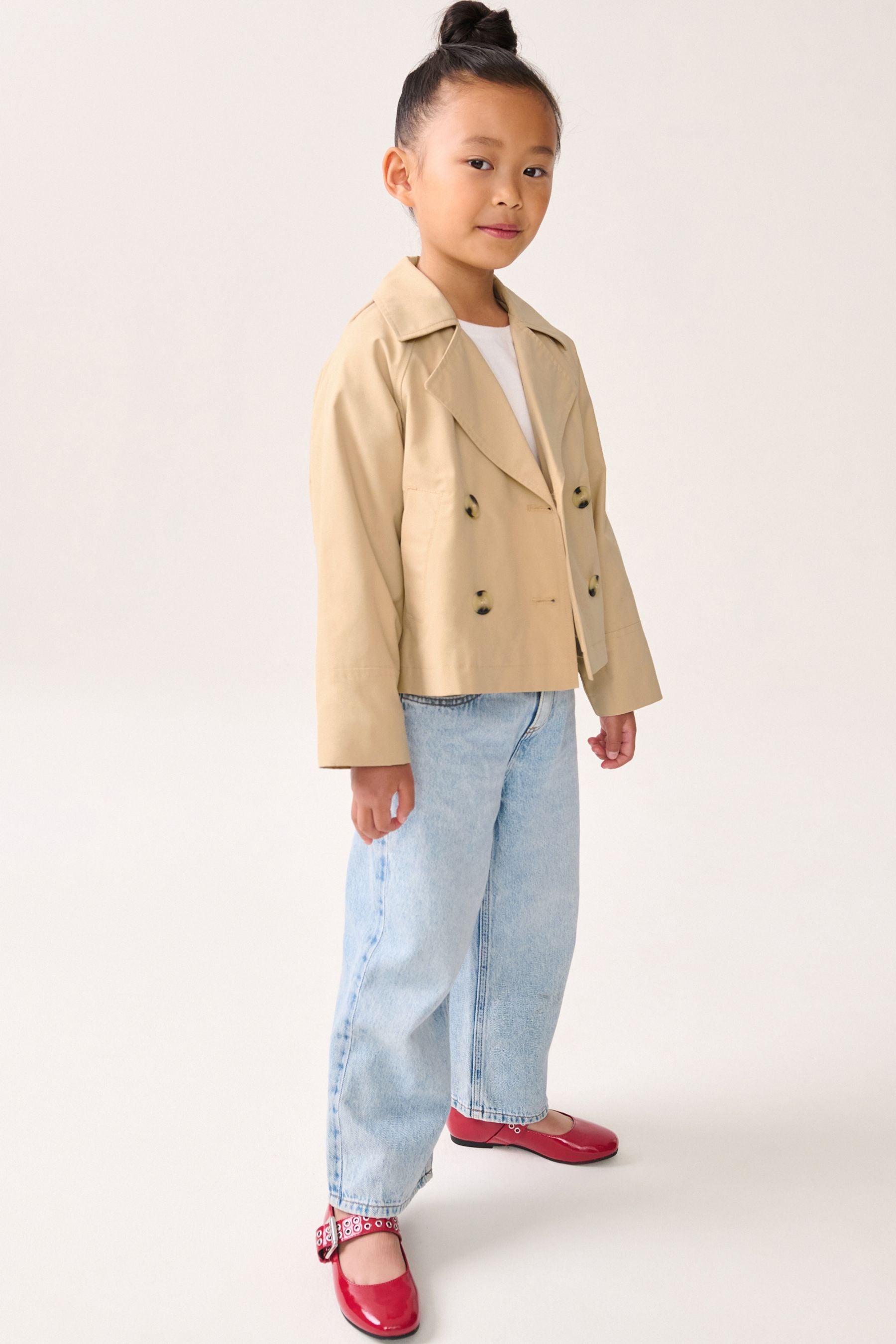 Stone Canvas Crop Trench Coat (3-16yrs)