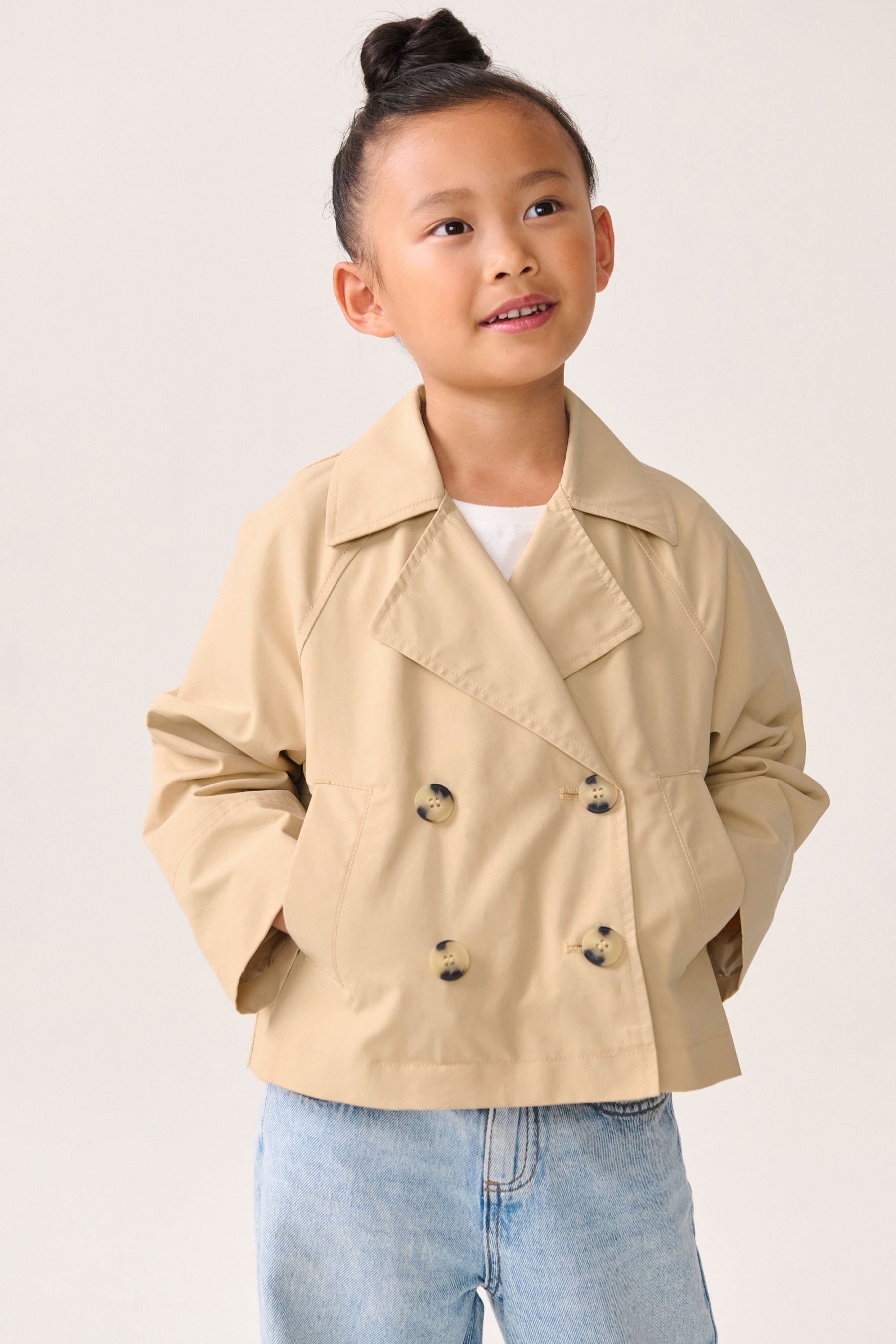 Stone Canvas Crop Trench Coat (3-16yrs)