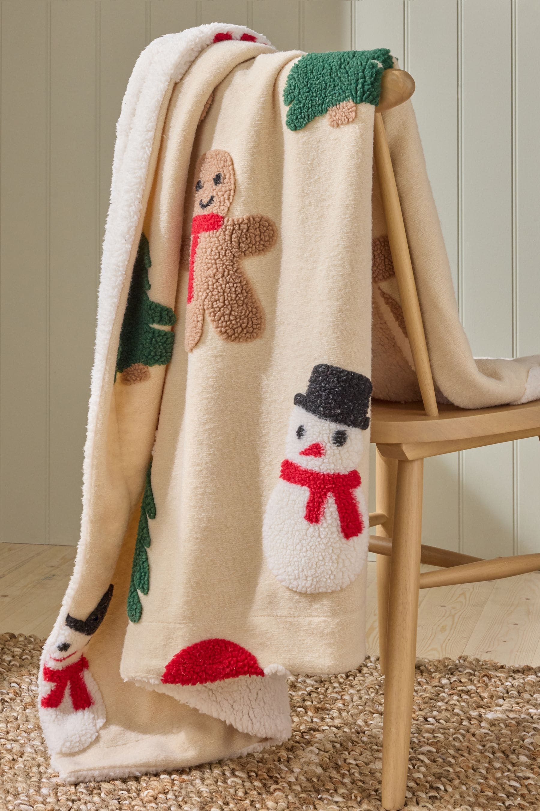 Natural Christmas Character Super Soft Borg Throw Blanket