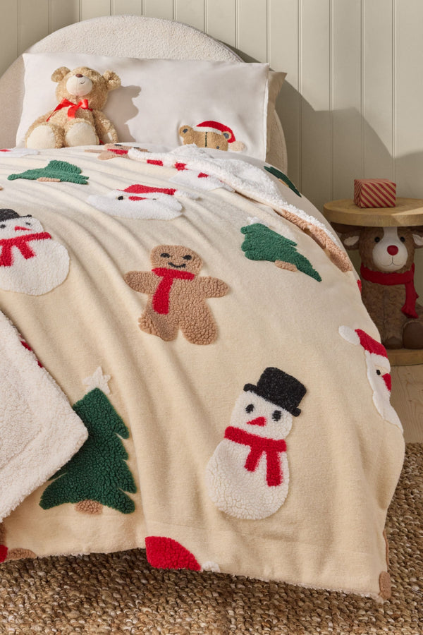 Natural Christmas Character Super Soft Borg Throw Blanket