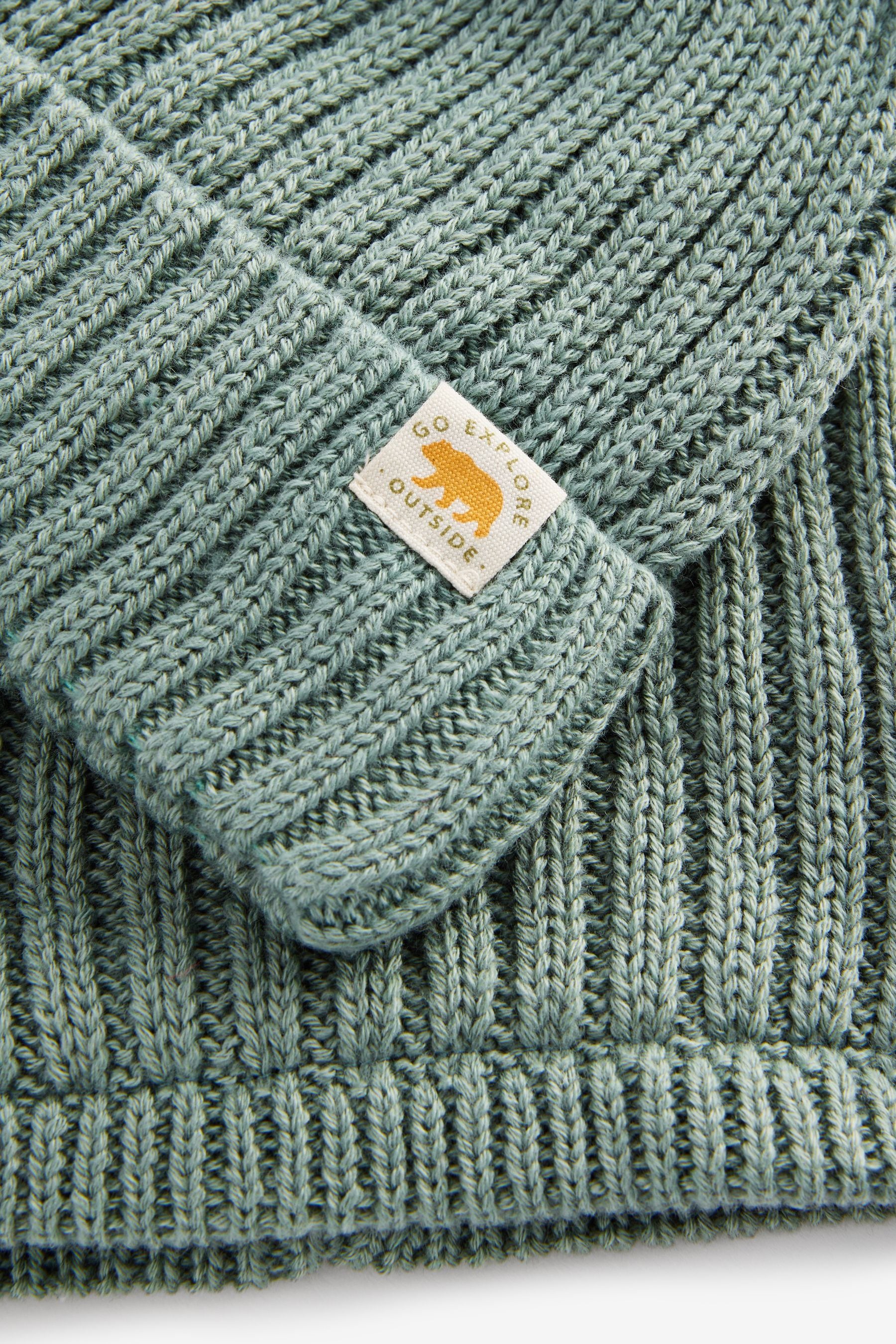 Sage Green Knitted Pom Hat and Snood Set (1-10yrs)