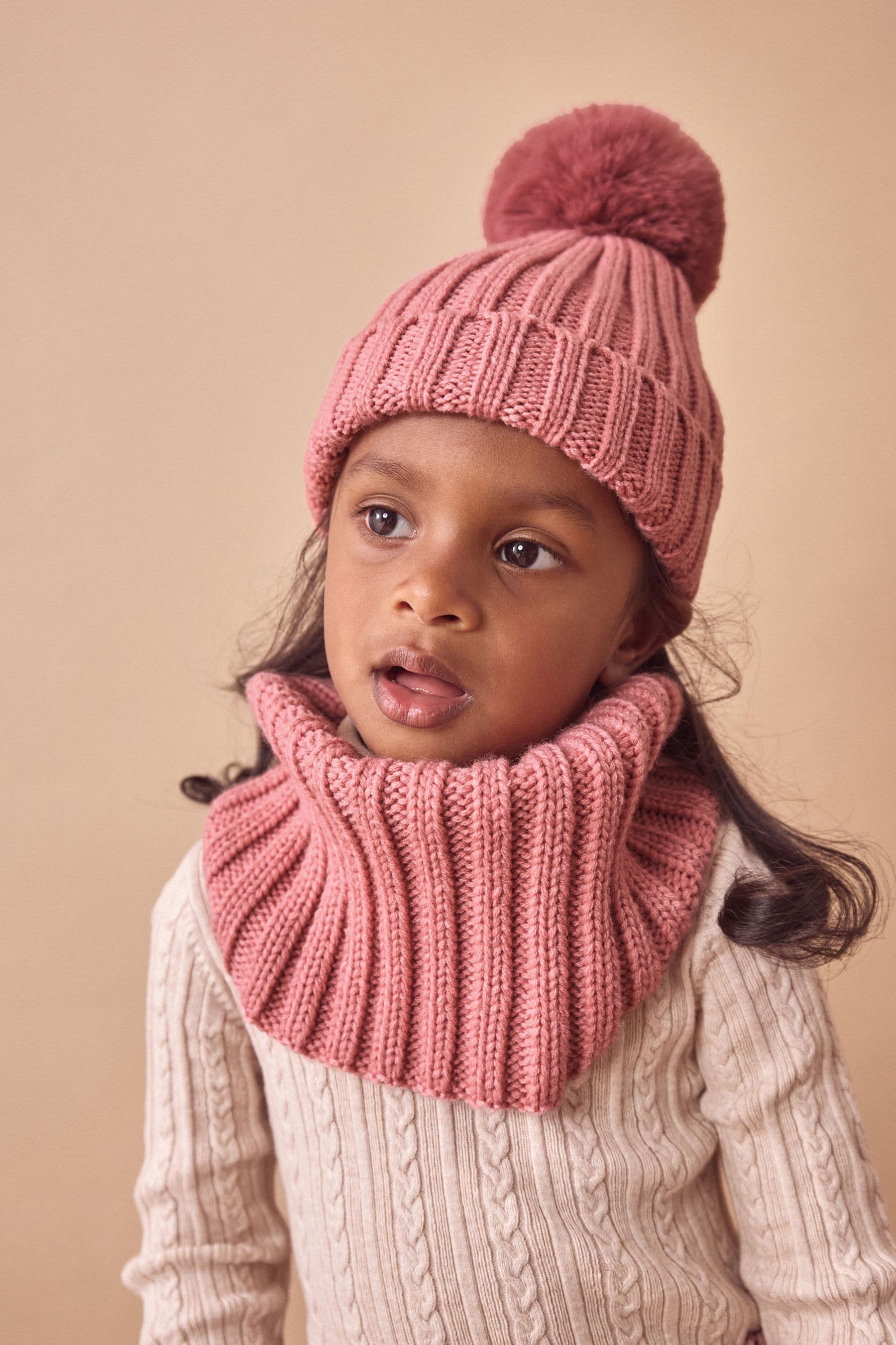 Pink Rib Pom Beanie Hat (3mths-16yrs)