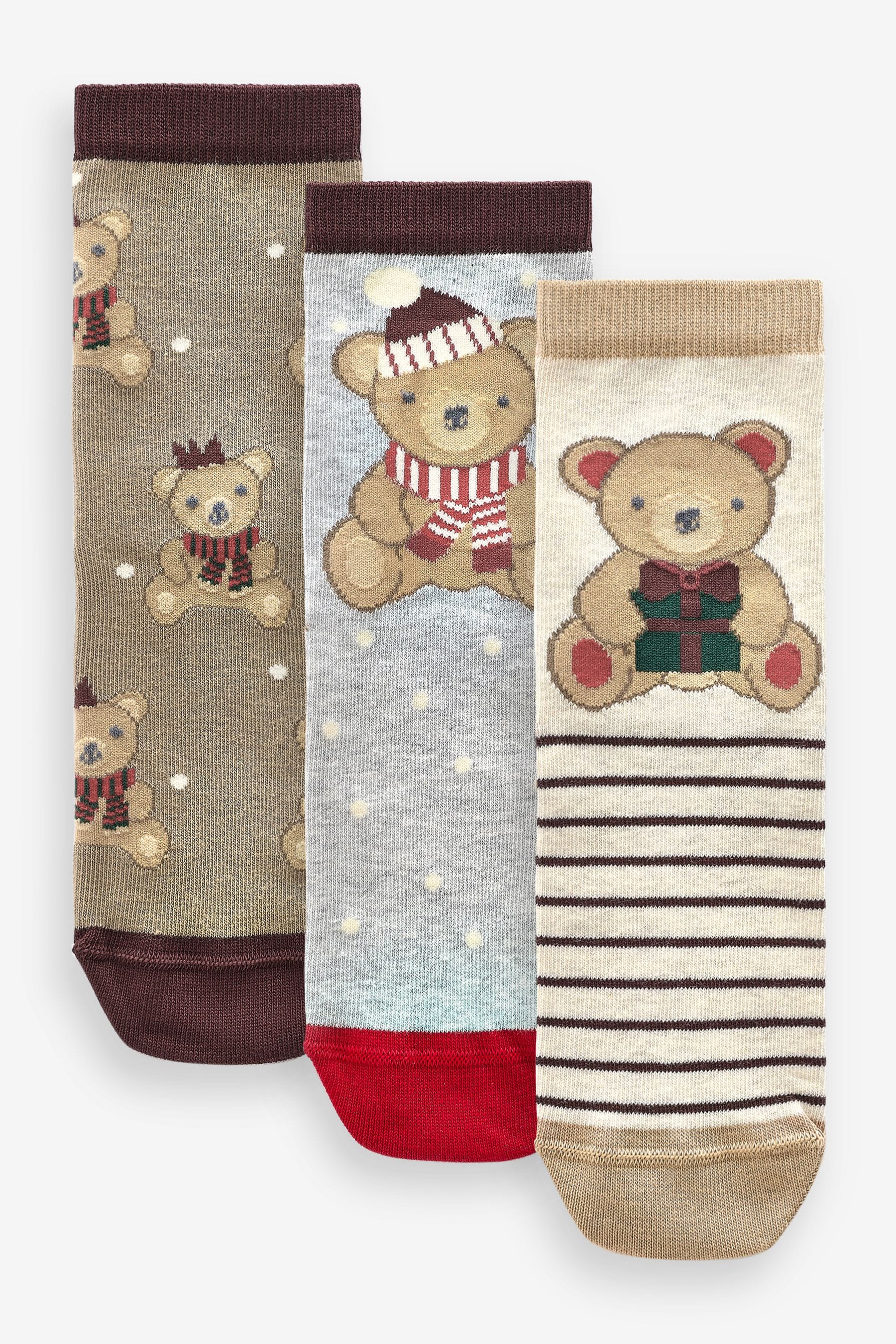 Neutral/Grey Cotton Rich Christmas Character Ankle Socks 3 Pack