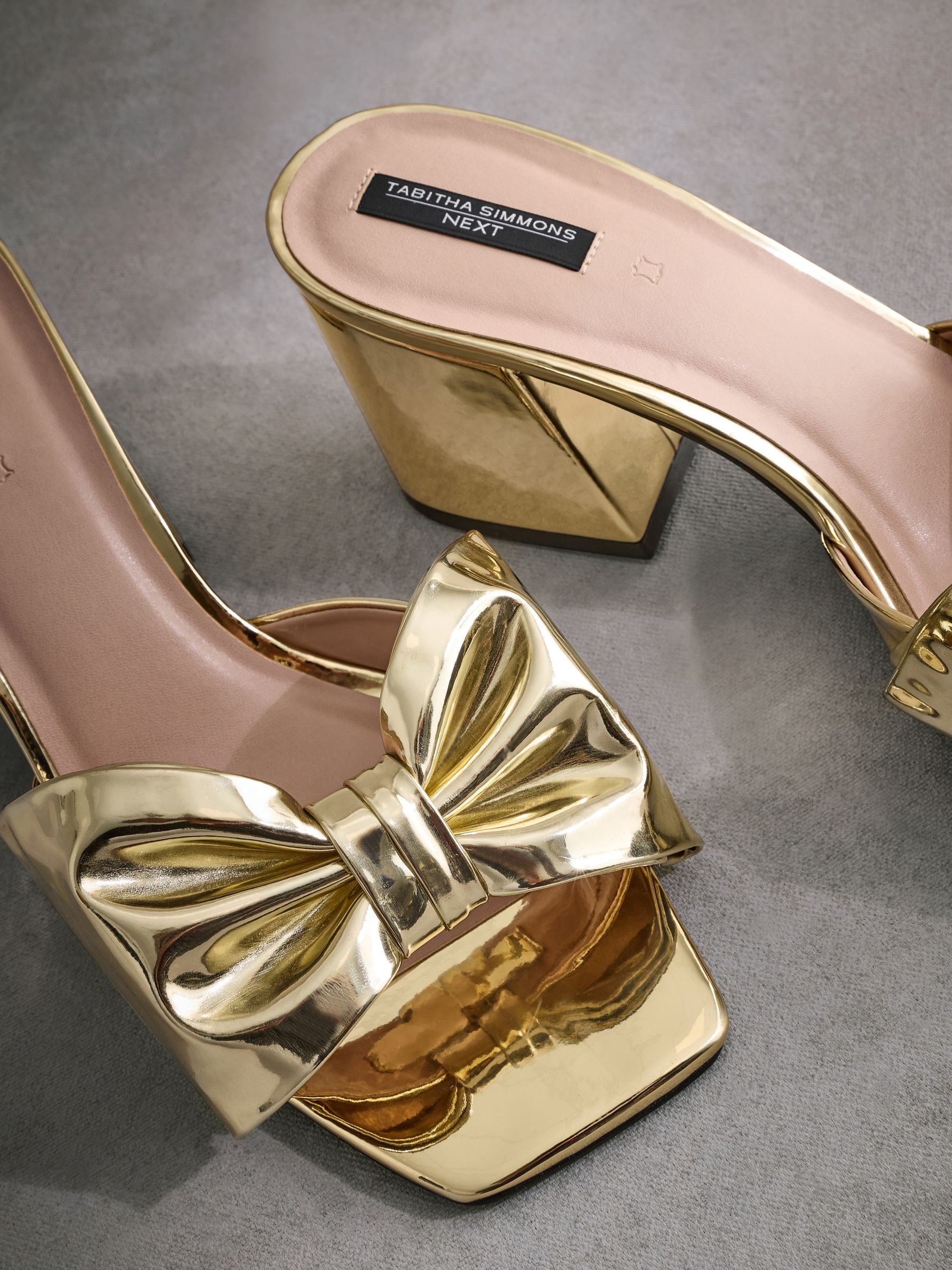 Gold Tabitha Simmons Liv Leather Bow Block Mules