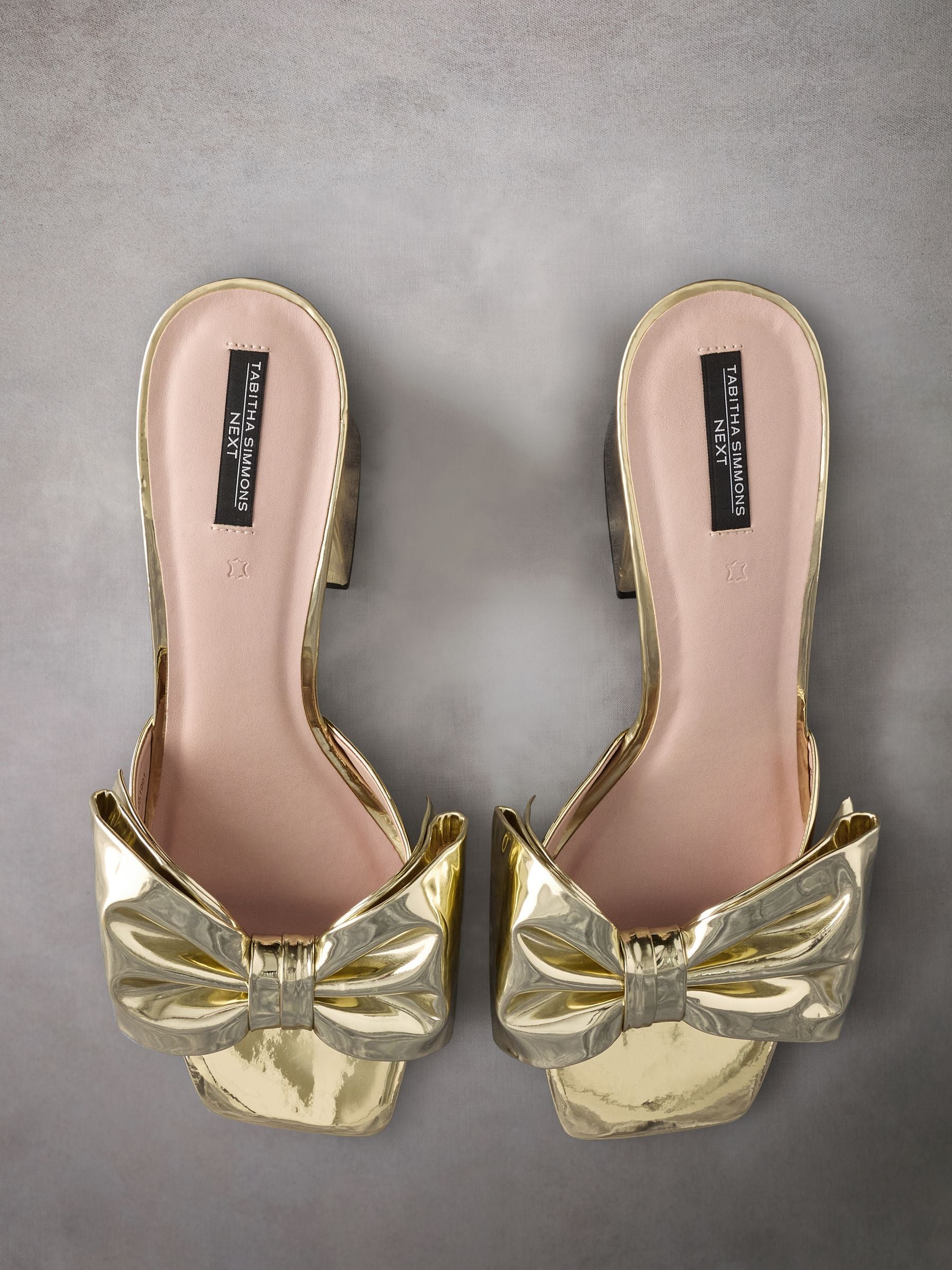 Gold Tabitha Simmons Liv Leather Bow Block Mules