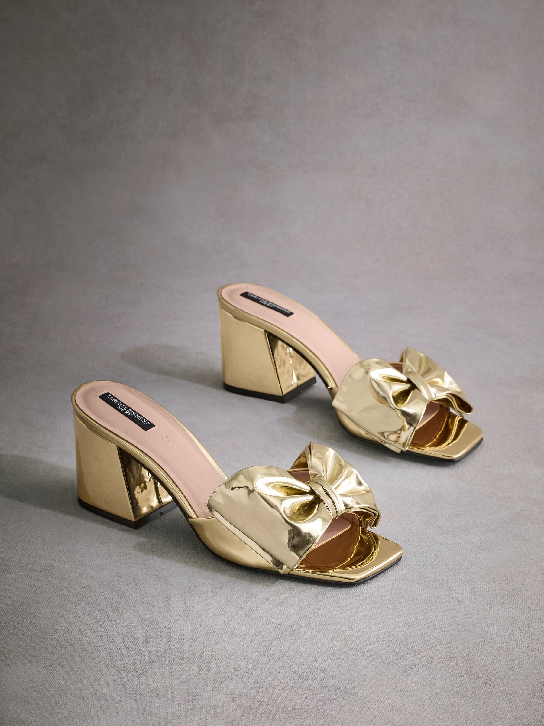 Gold Tabitha Simmons Liv Leather Bow Block Mules