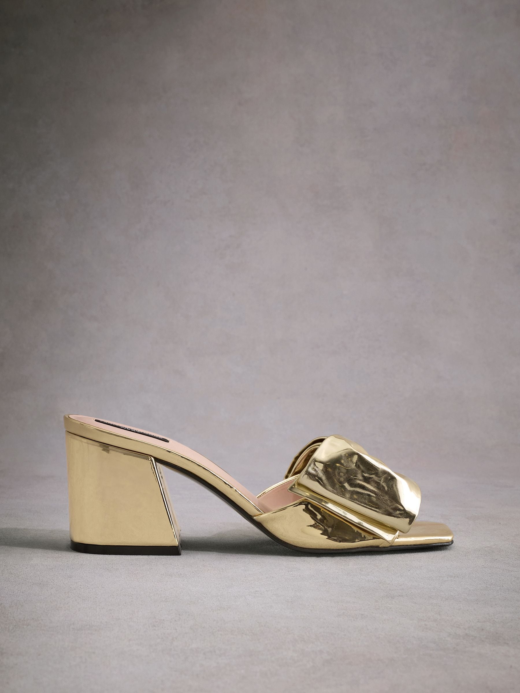 Gold Tabitha Simmons Liv Leather Bow Block Mules