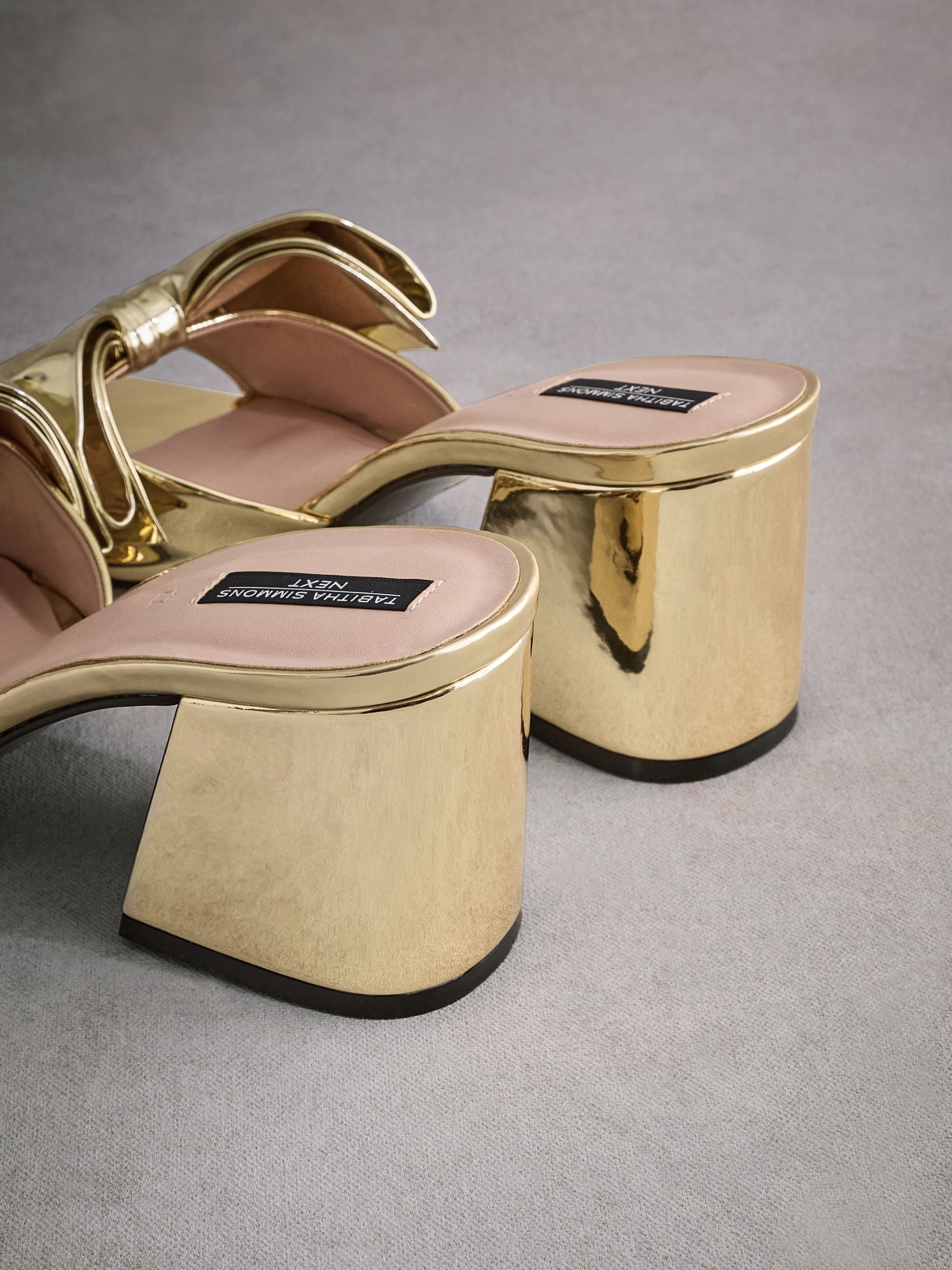 Gold Tabitha Simmons Liv Leather Bow Block Mules