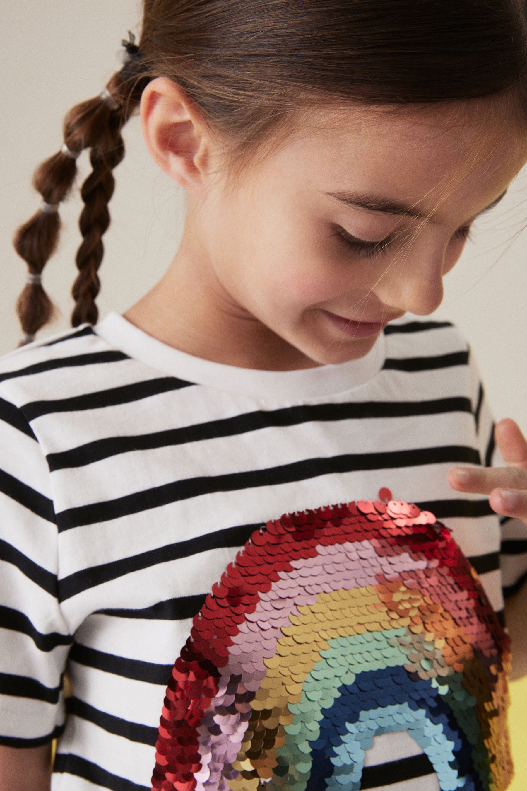 Black/White Sequin Rainbow Stripe T-Shirt (3-16yrs)