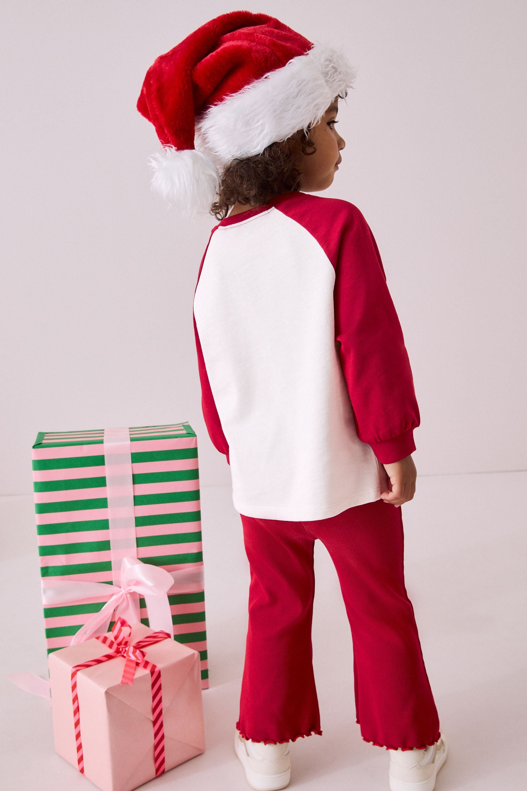 Red Santa Long Sleeve 100% Cotton T-Shirt and Flare Leggings Set (3mths-7yrs)